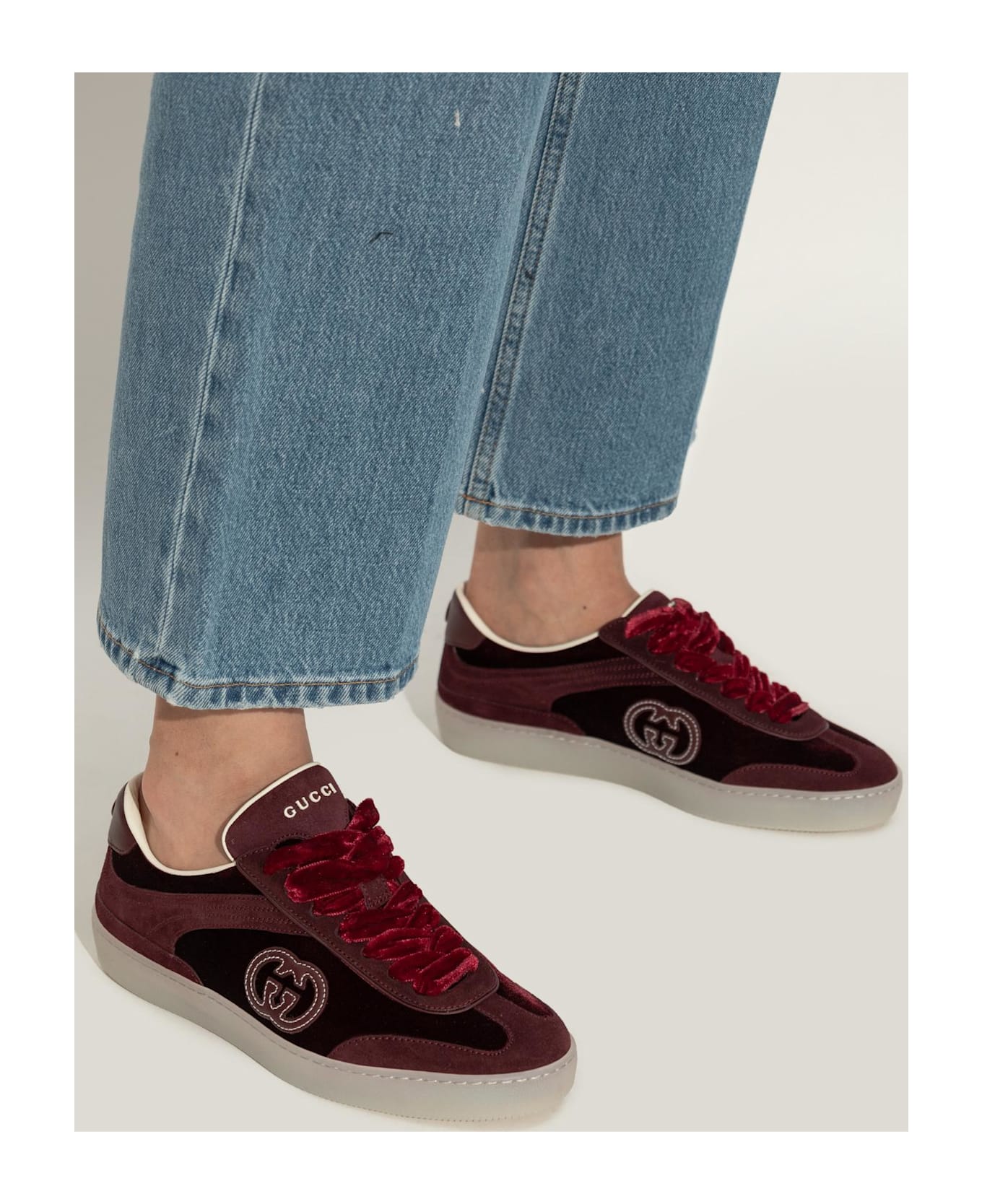 Gucci Velvet Sports Shoes - BORDEAUX