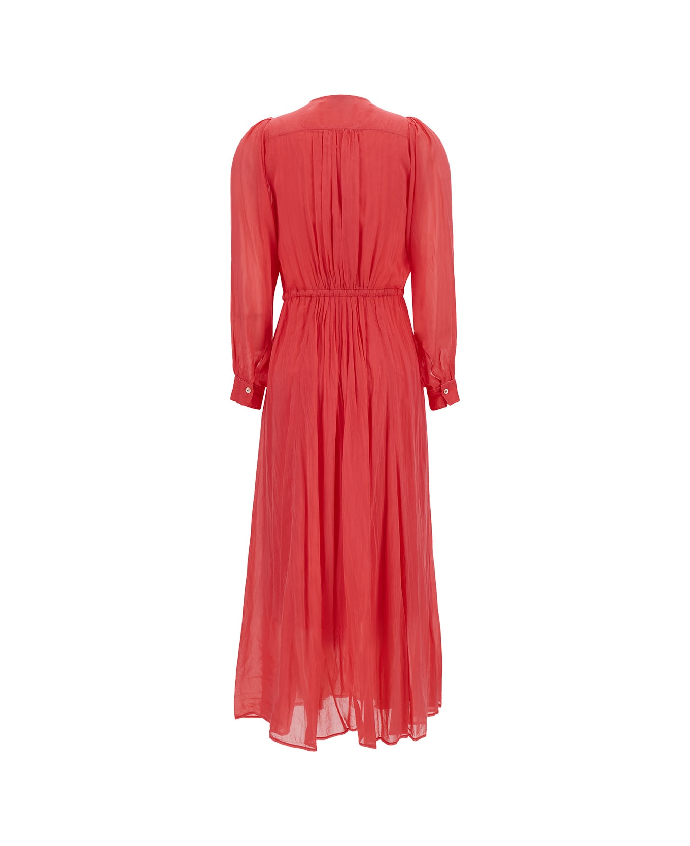 Forte_Forte Long Dark Orange Pleated Dress With Drawstring In Cotton And Silk Woman - Orange