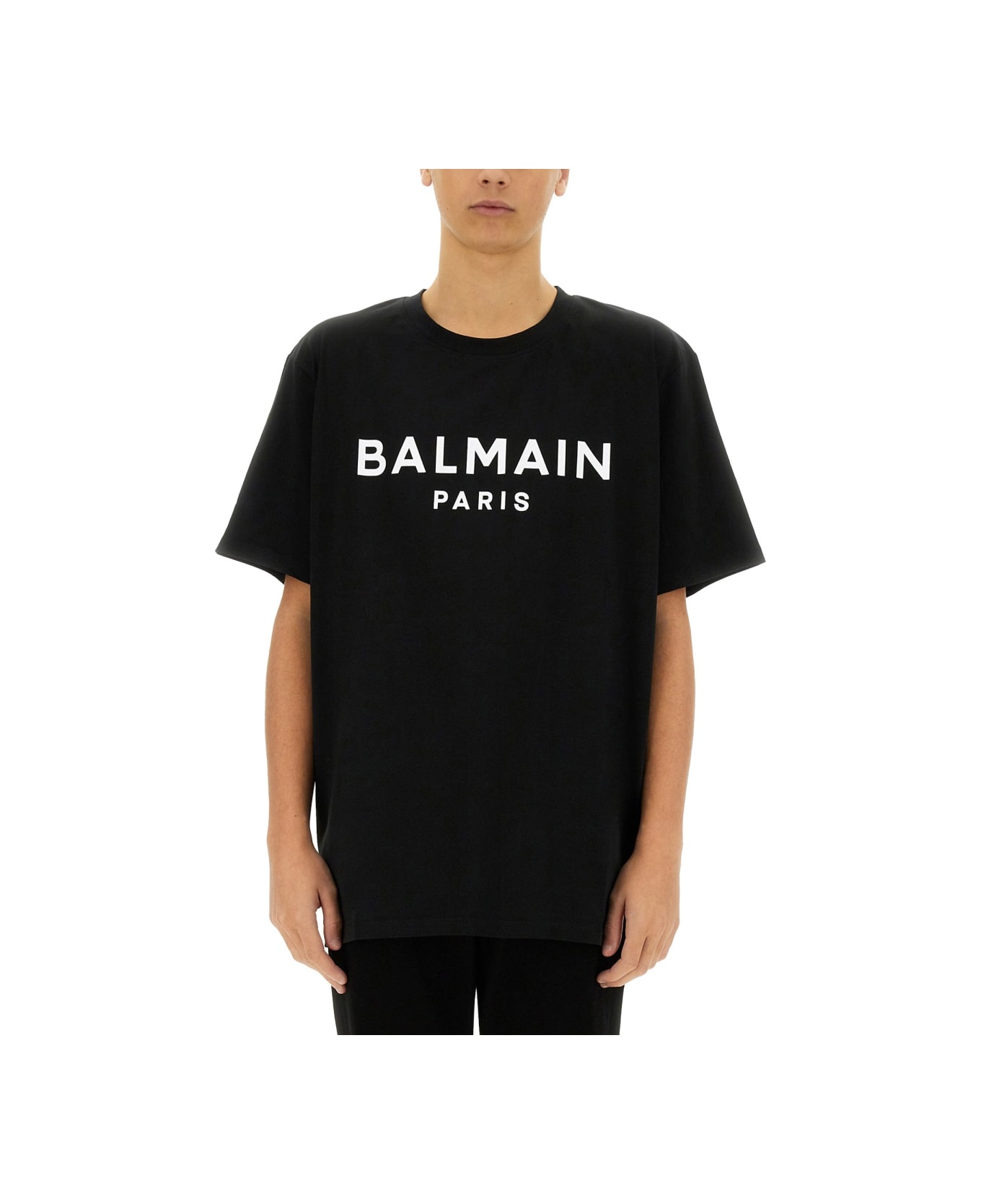 Balmain T-shirt With Logo - Eab Noir Blanc