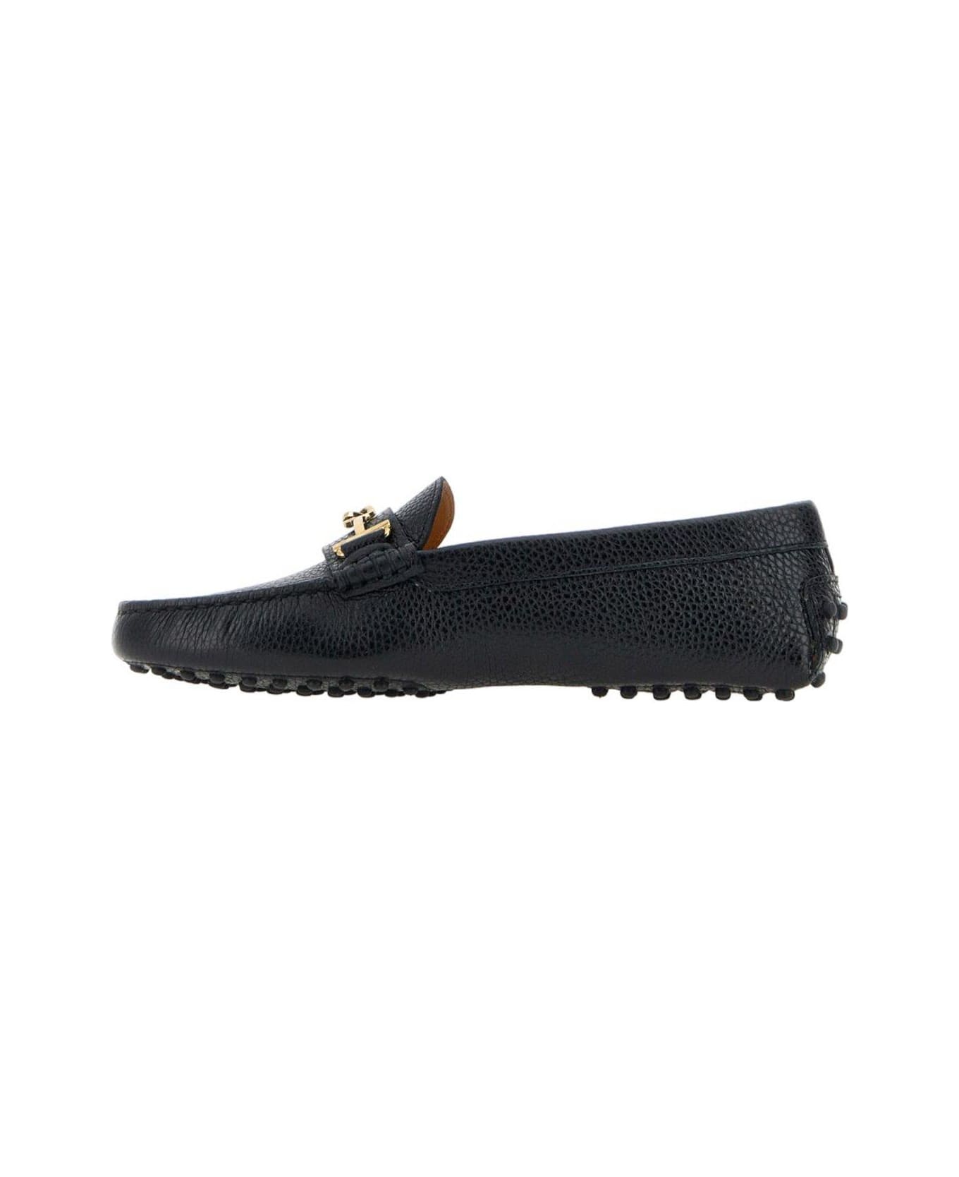 Tod's Logo Plaque Round Toe Loafers - Black