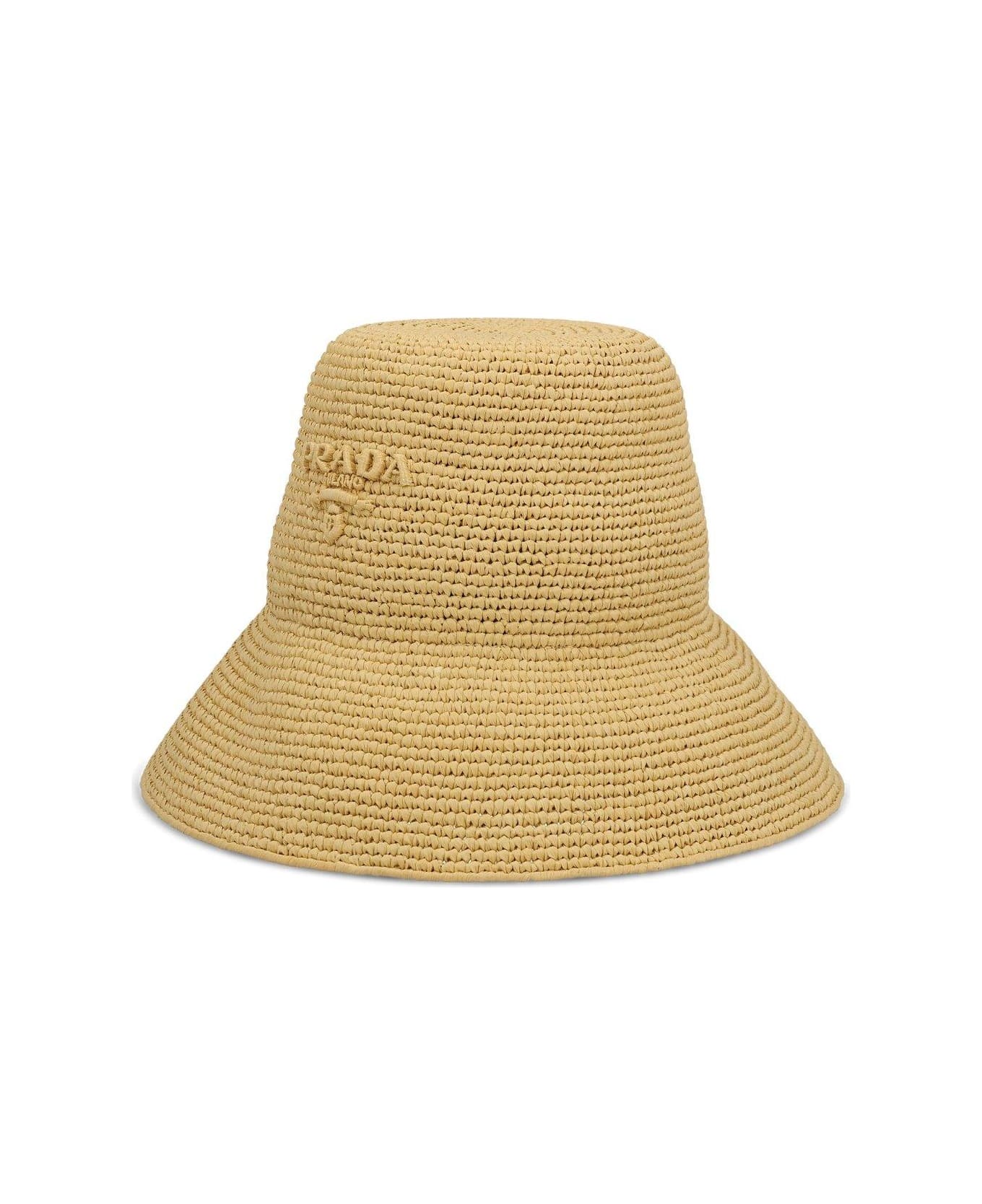 Prada Logo Embossed Bucket Hat - Naturale