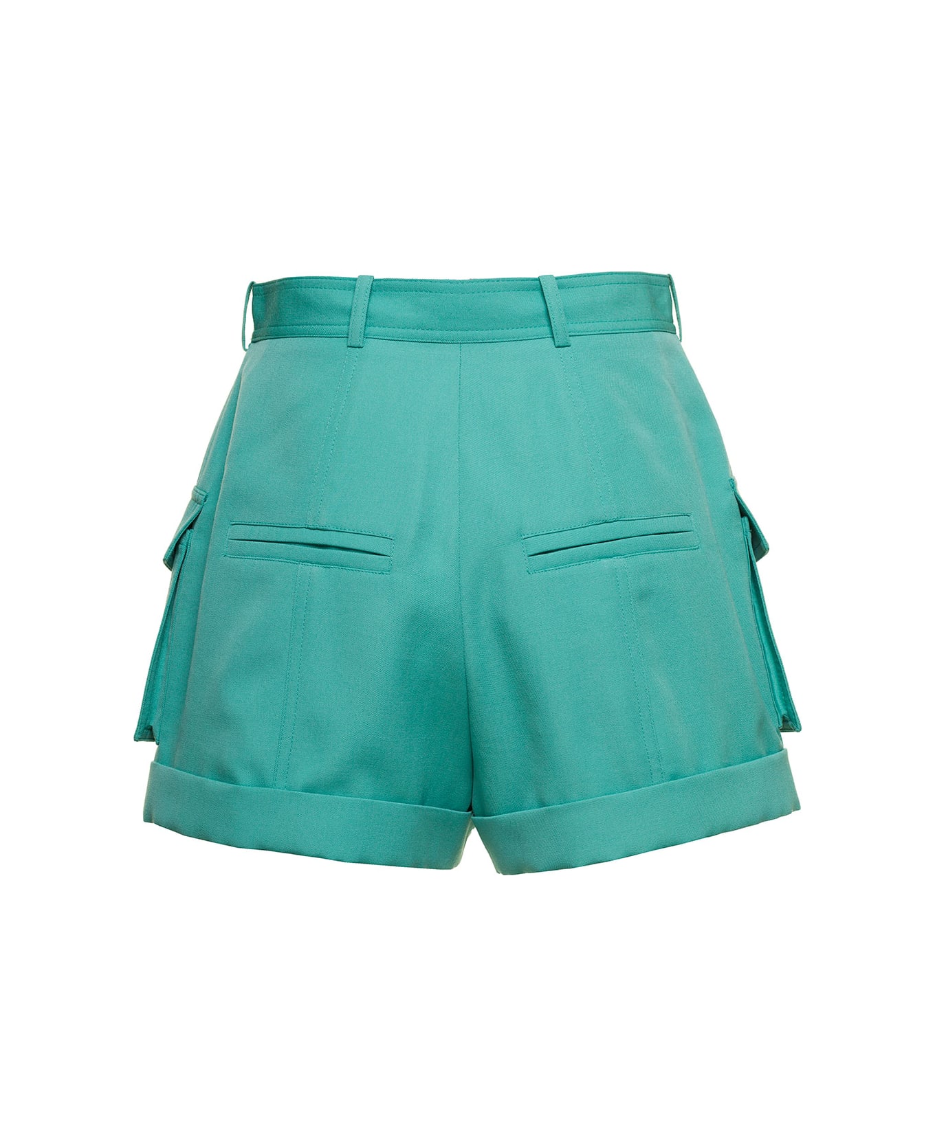 Balmain Light Blue Shorts With Cuff And Jewel Buttons In Wool Woman - Green
