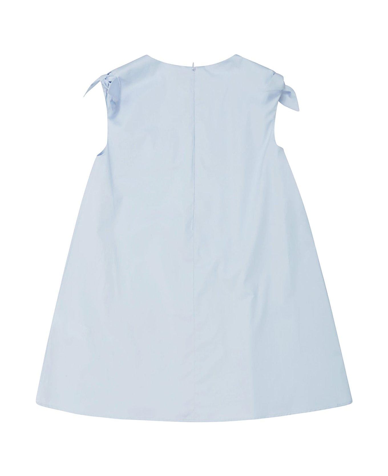 Il Gufo Bow Embellished Stretch Poplin Dress - Azzurro