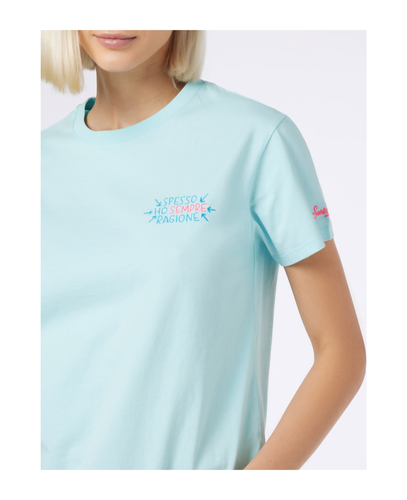 MC2 Saint Barth Woman Cotton Jersey Crewneck T-shirt Emilie With Spesso Ho Sempre Ragione Embroidery | Insulti Luminosi Special Edition - GREEN