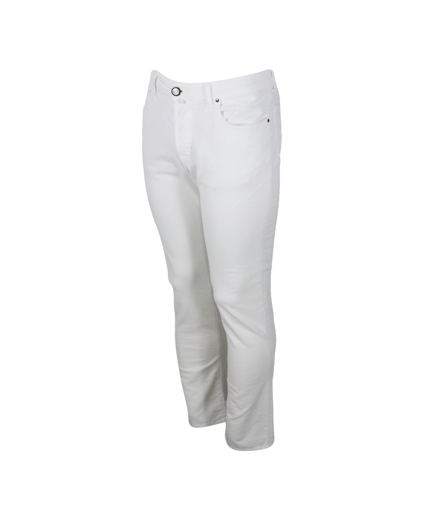 Jacob Cohen Bard J688 Trousers In Luxury Edition In Soft Rock Corduroy With 5 Pockets With Closure Buttons And Special Lacquered Button - White