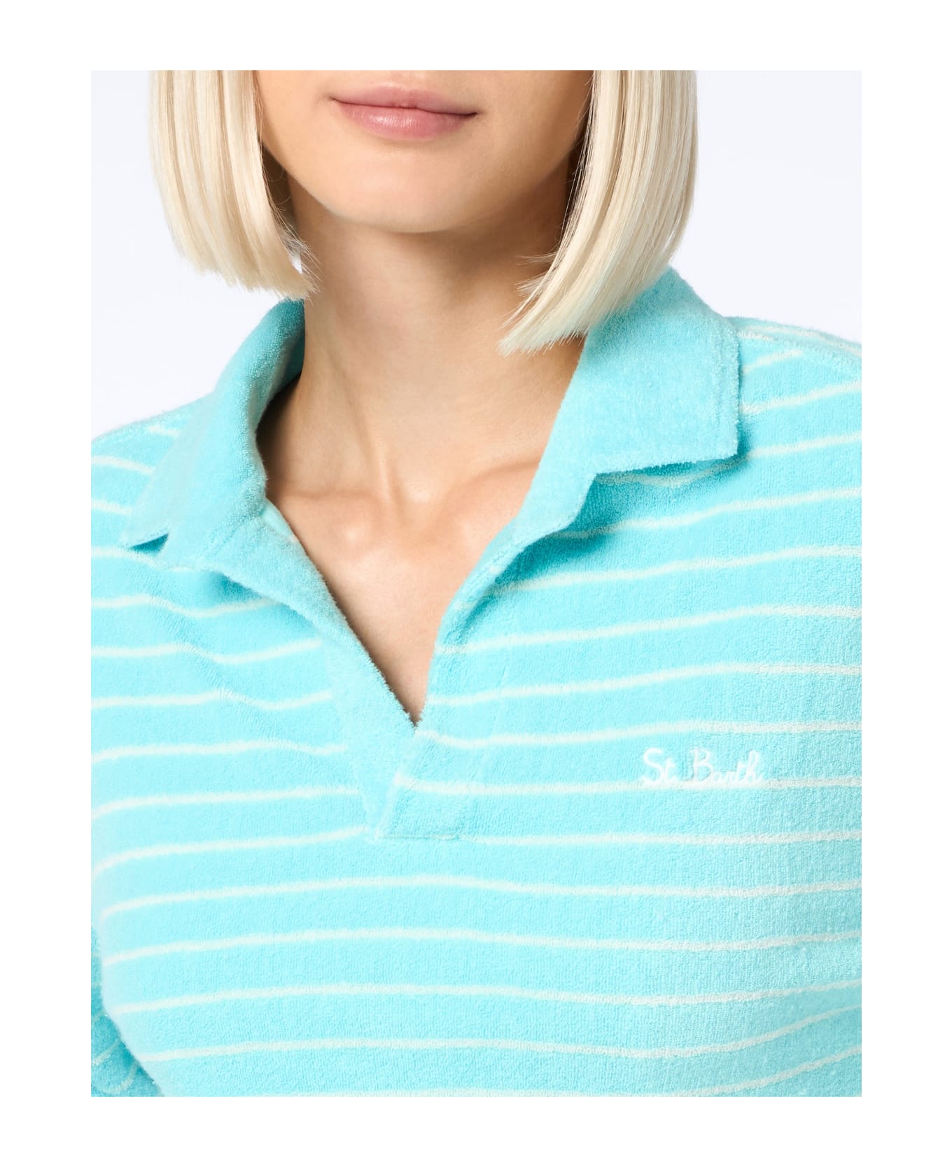 MC2 Saint Barth Light Blue Terry Striped Sweatshirt Magda - GREEN