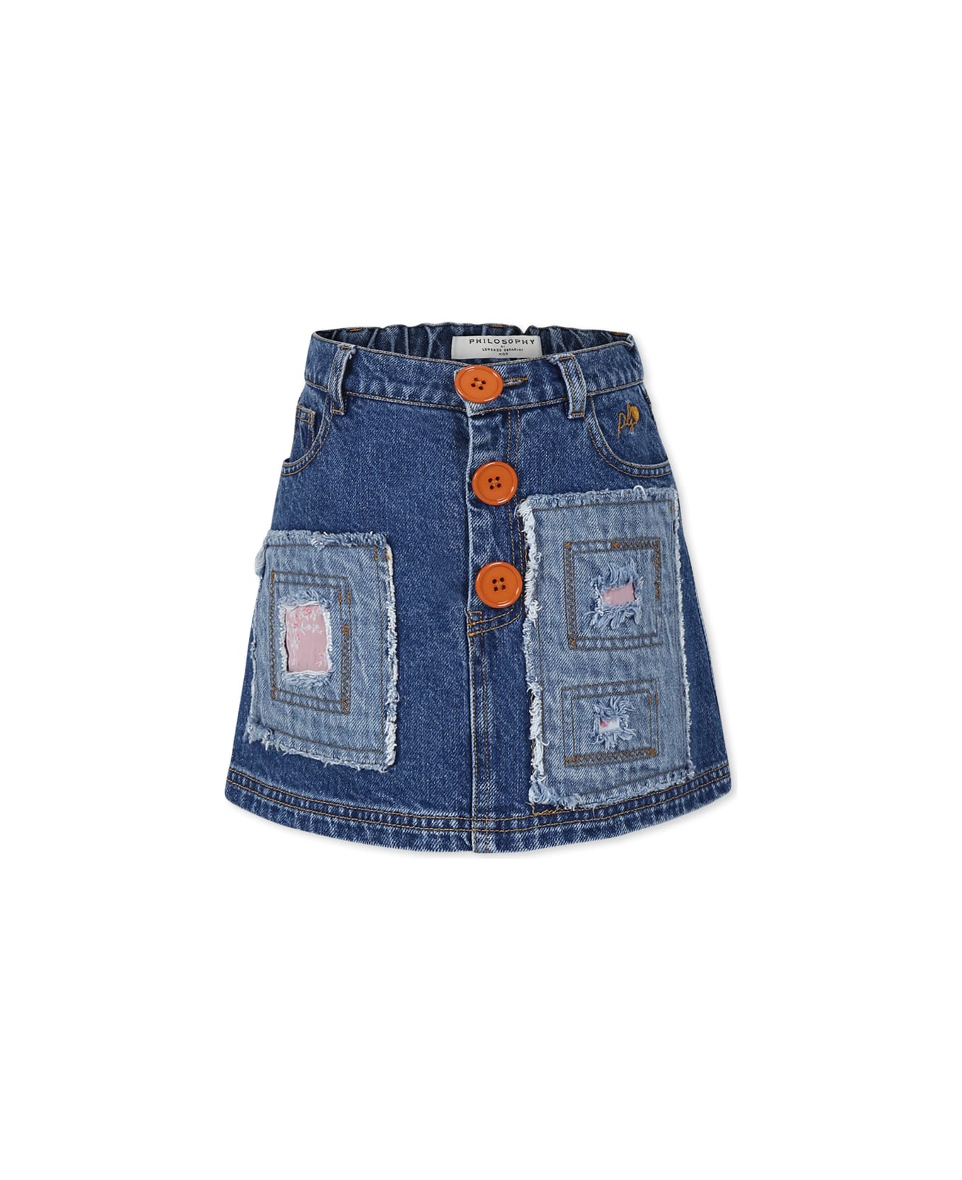 Philosophy di Lorenzo Serafini Kids Blue Skirt For Girl With Logo - Denim