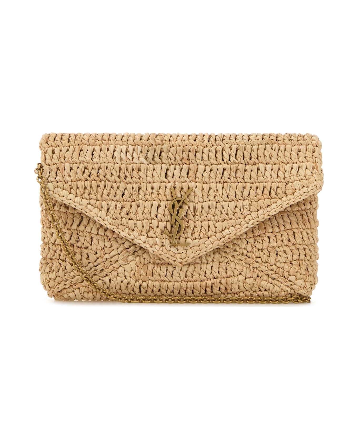 Saint Laurent Raffia Cassandre Crossbody Bag - PALE BROWN/BRICK