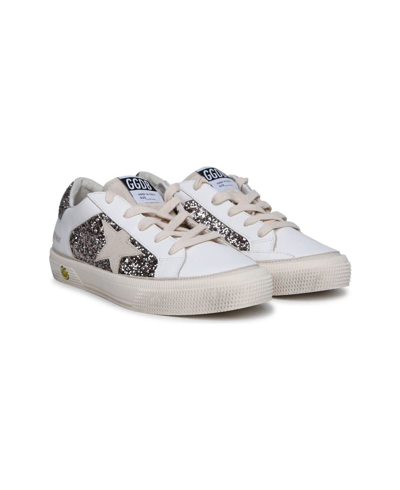 Golden Goose N May Star Glittered Sneakers - Optic white