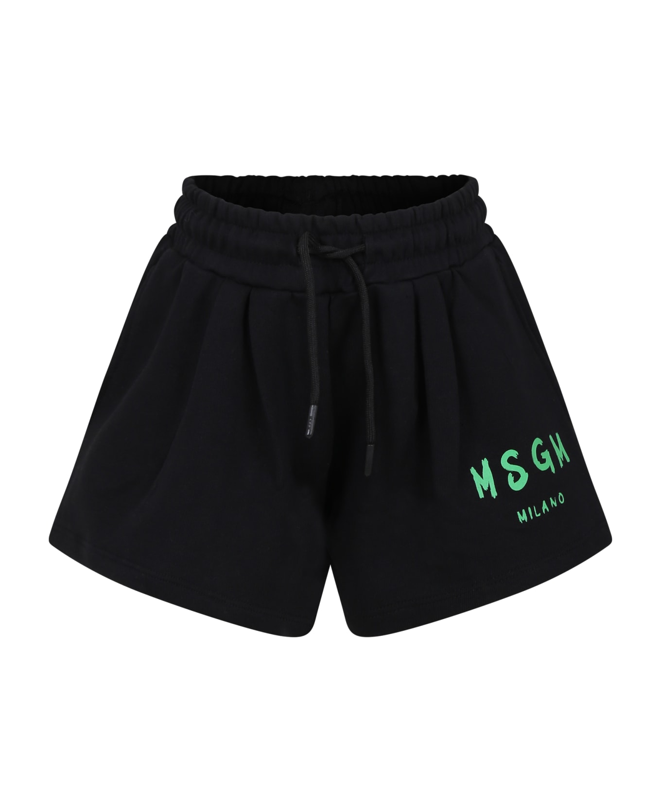 MSGM Black Shorts For Girl With Logo - Nero