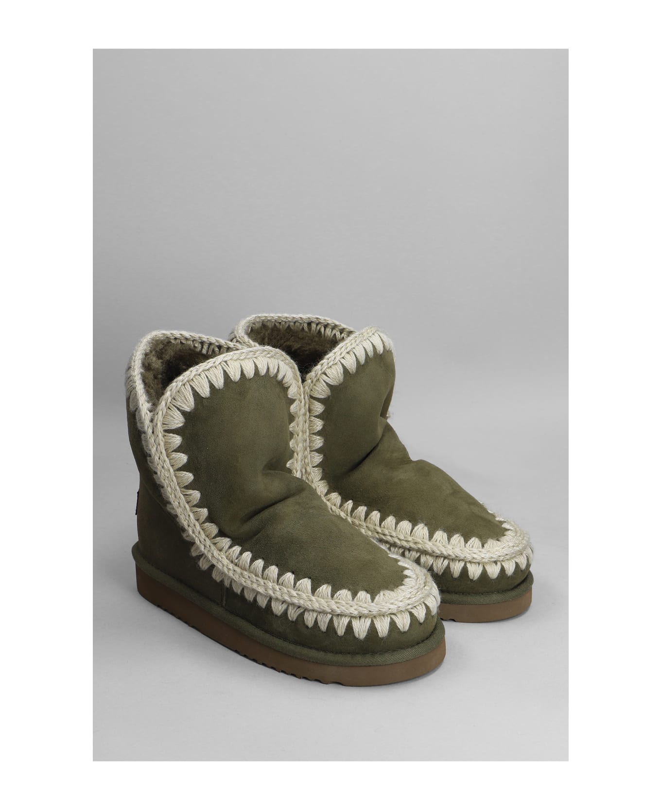 Mou Eskimo 18 Low Heels Ankle Boots In Green Suede - Brown