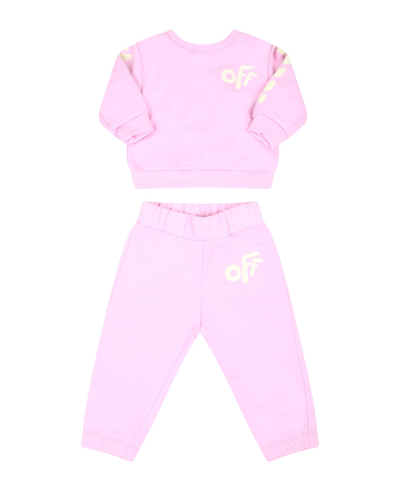 Off-White Pink Tracksuit For Baby Girl With Logo - Pink