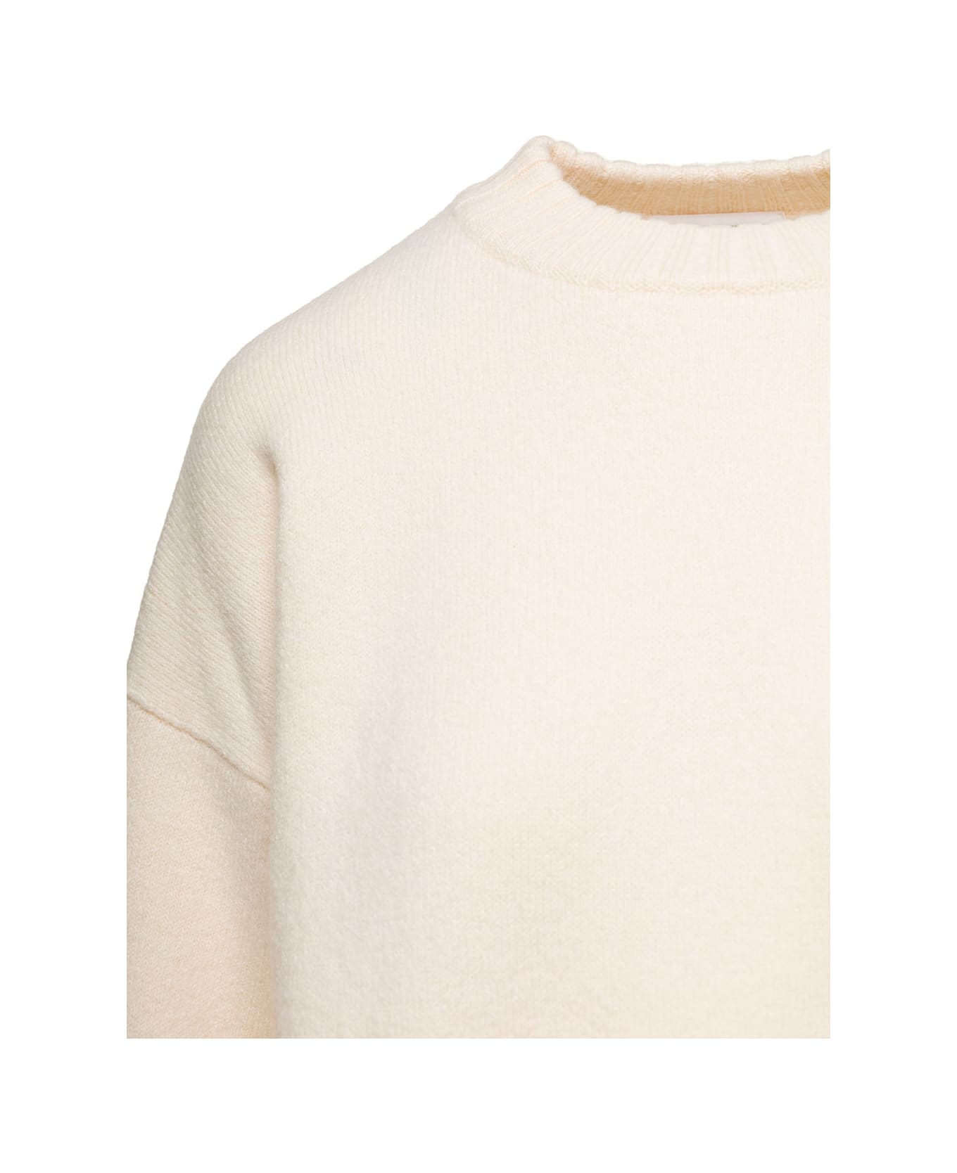 Jil Sander Oversized White Crewneck Sweater With Shorter Hem At The Front In Wool Woman - White