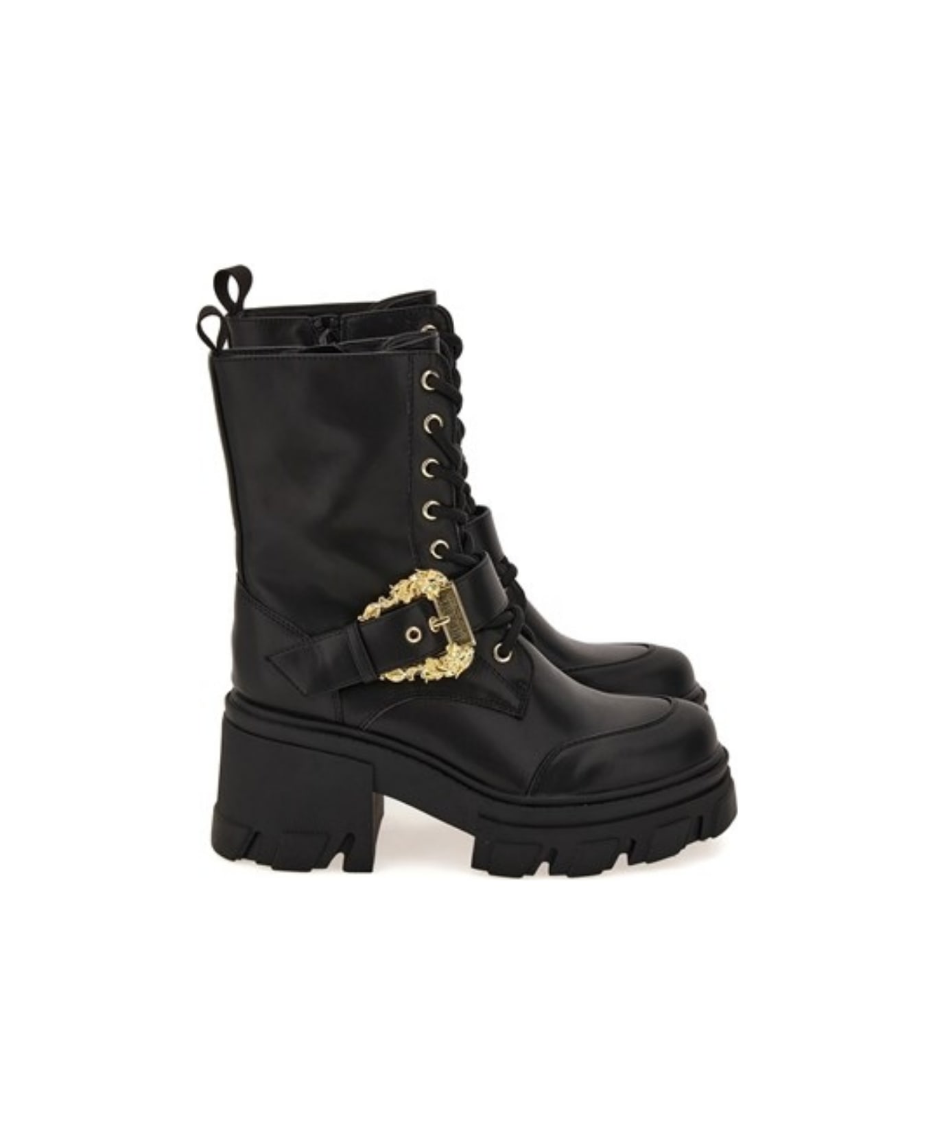 Versace Jeans Couture Ankle Boots With Gold Buckle - Black