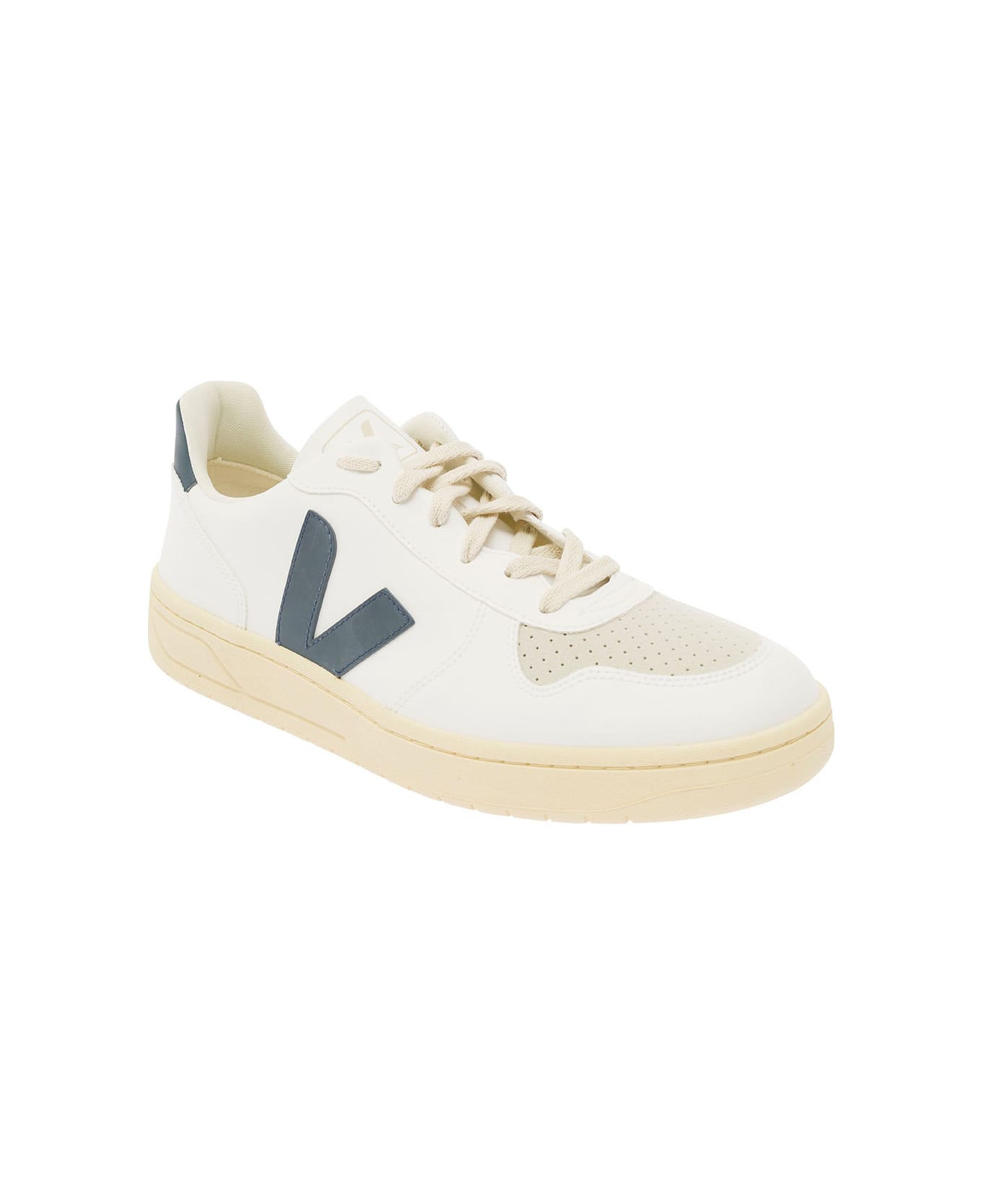 Veja White And Green Sneakers With Logo Details In Leather Man - White