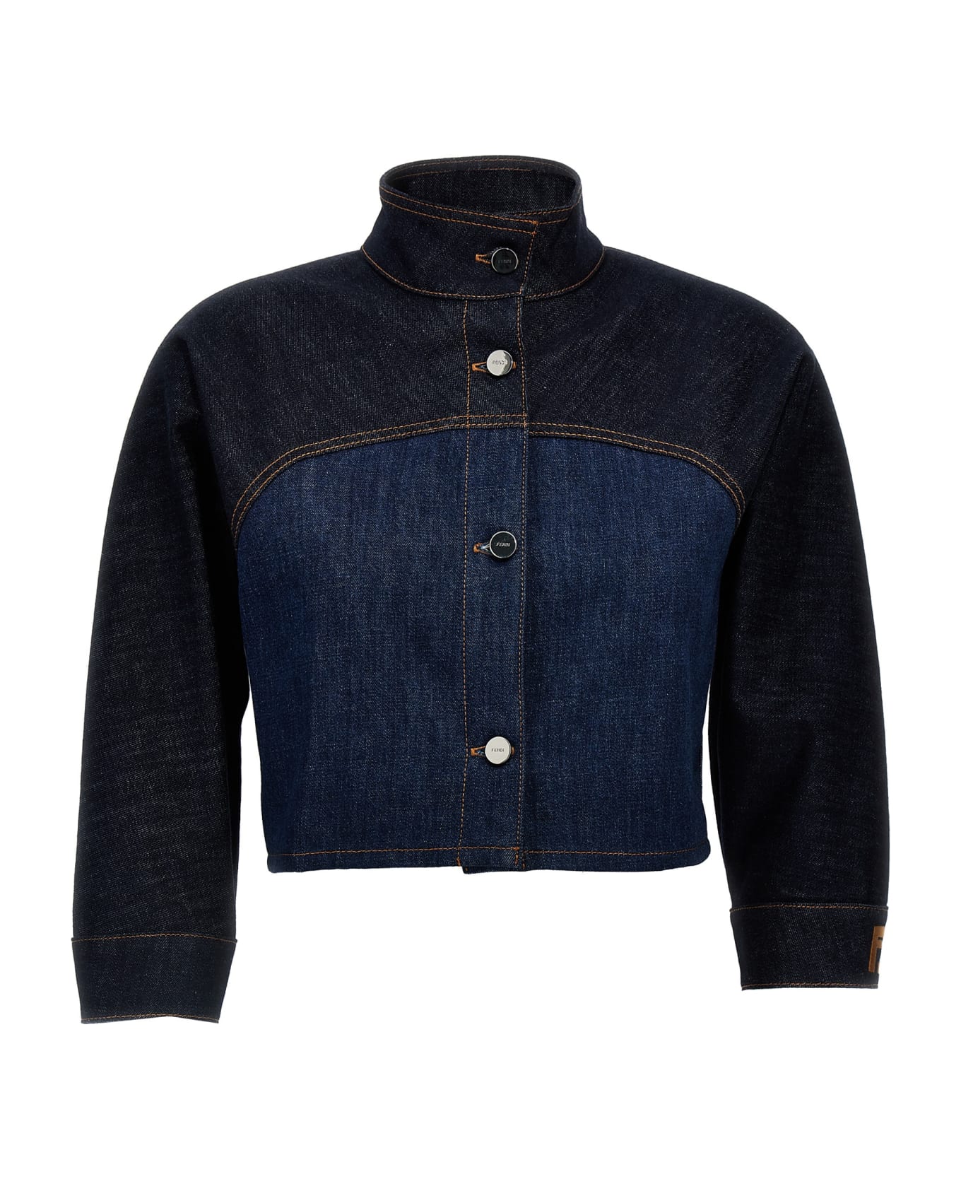 Fendi Two-tone Denim Cropped Jacket - Blue