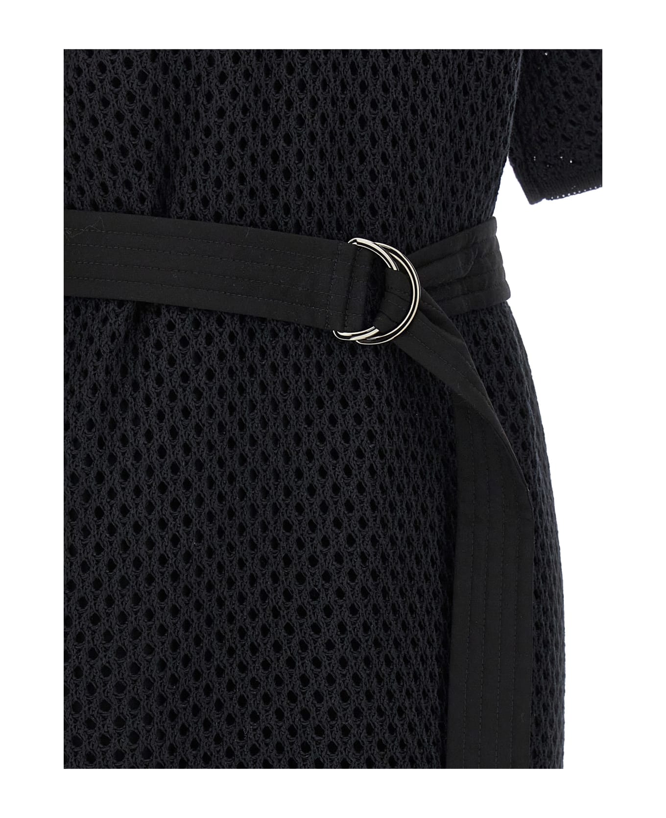Brunello Cucinelli Openwork Cotton Knit gloves Polo Dress - Black