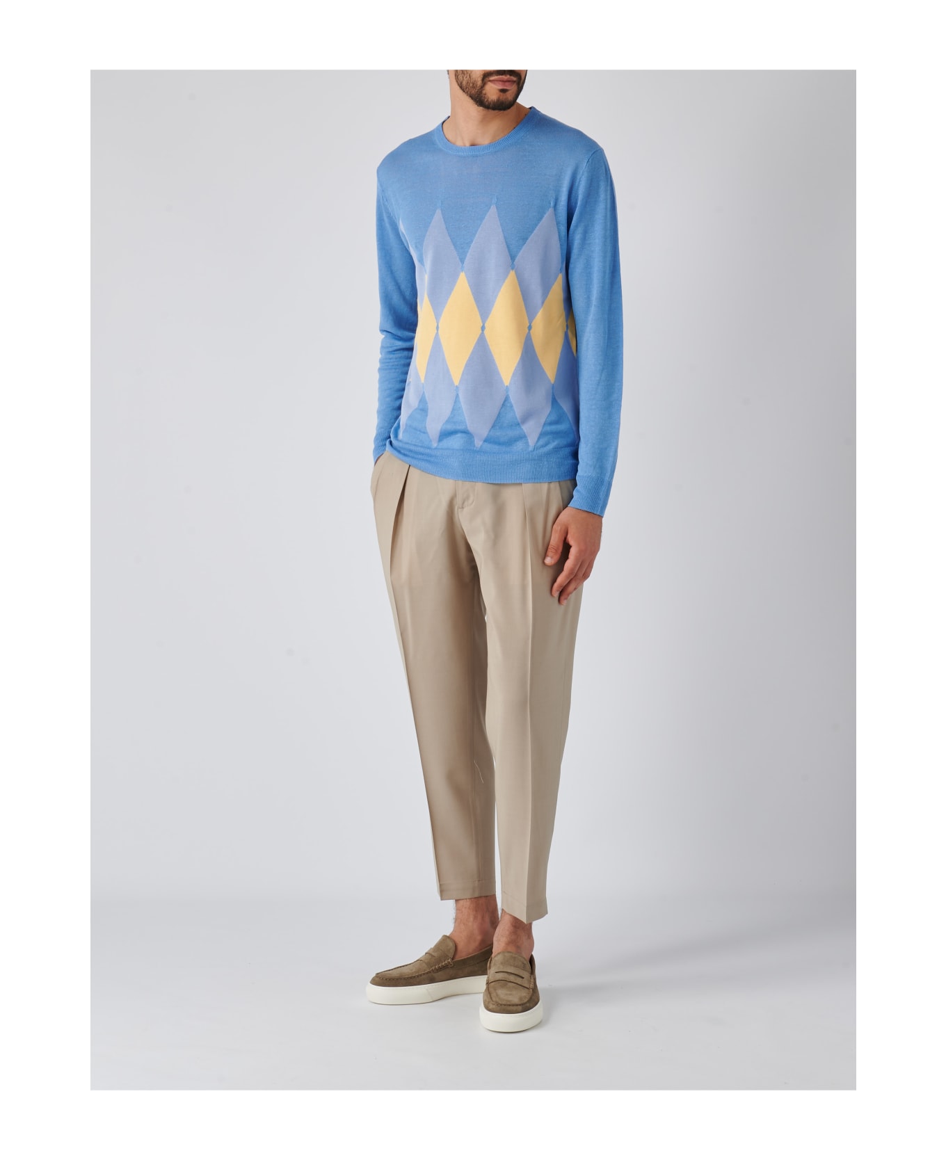 Ballantyne Neck Pullover Diamond Sweater - CIELO-GIALLO ニットウェア