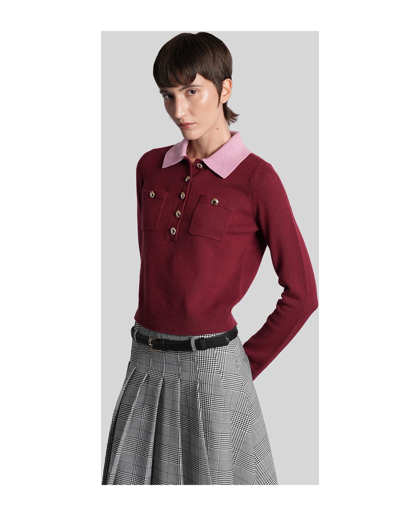 self-portrait Polo In Bordeaux Wool - bordeaux