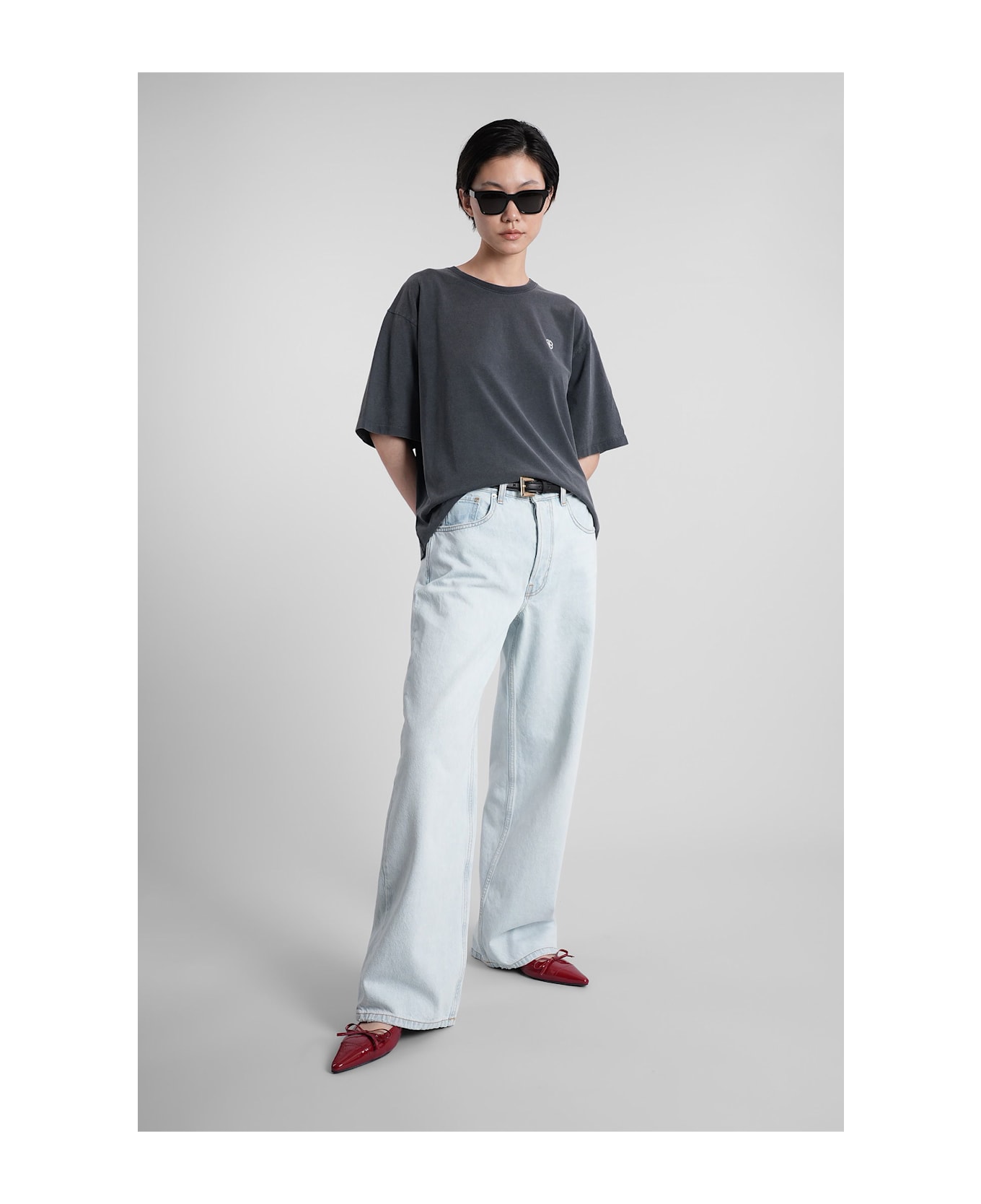 Anine Bing Manon Jeans In Cyan Cotton - cyan