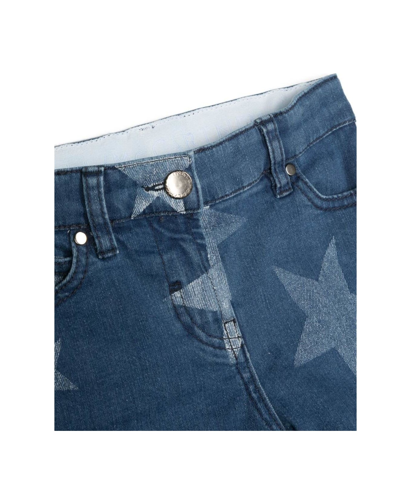 Stella McCartney Kids Denim Shorts With All-over Star-print In Blue Cotton Girl - Blue