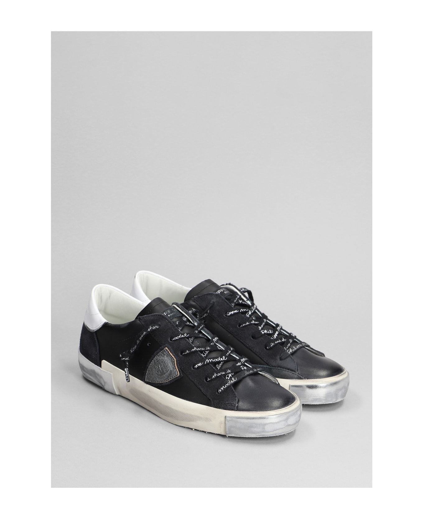Philippe Model Prsx Low Sneakers In Black Suede And Leather - black
