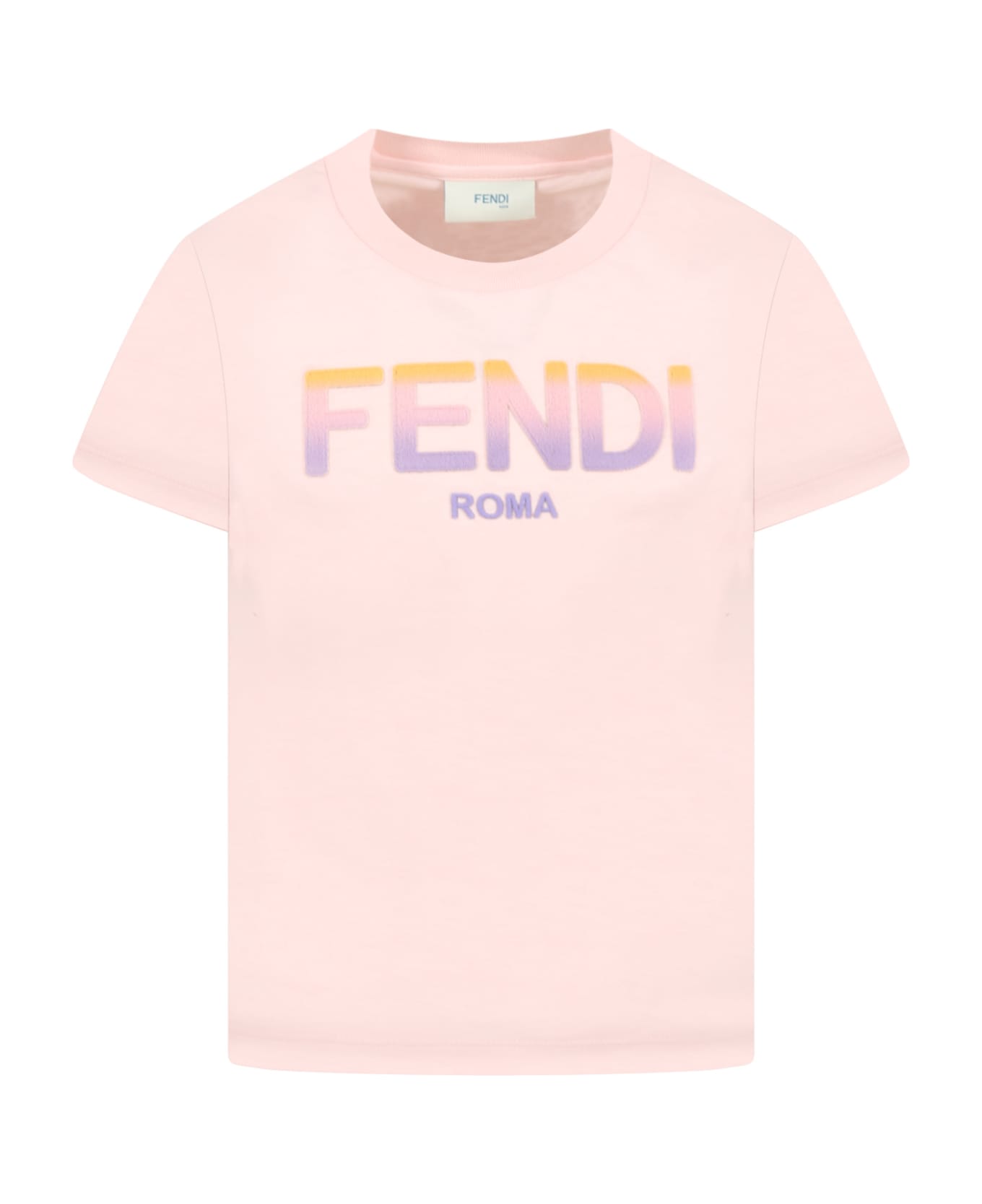 Fendi Pink T-shirt For Girl With Logo - Pink