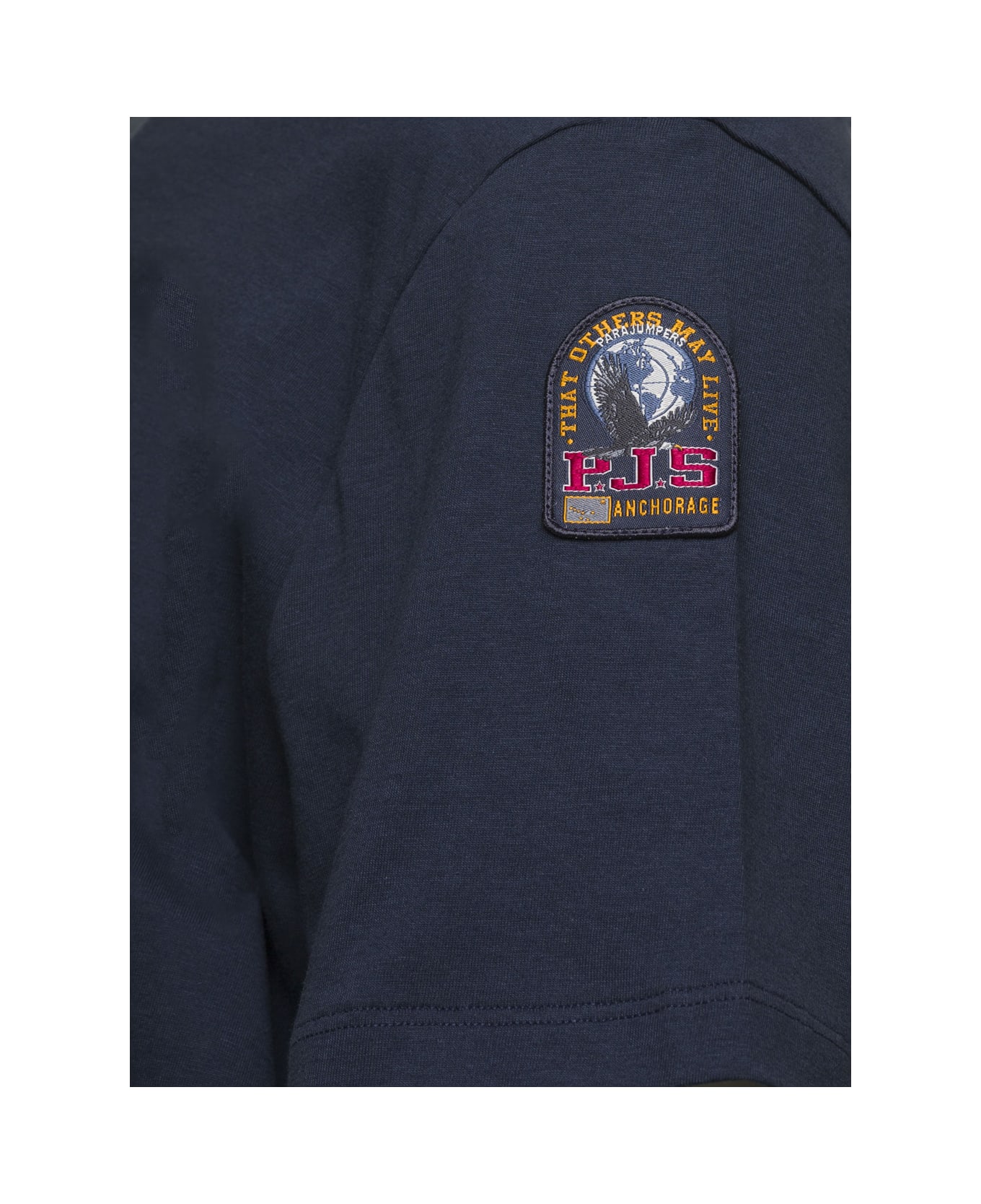 Parajumpers Blue T-shirt With Logo Patch On Sleeve In Cotton Man - Blu