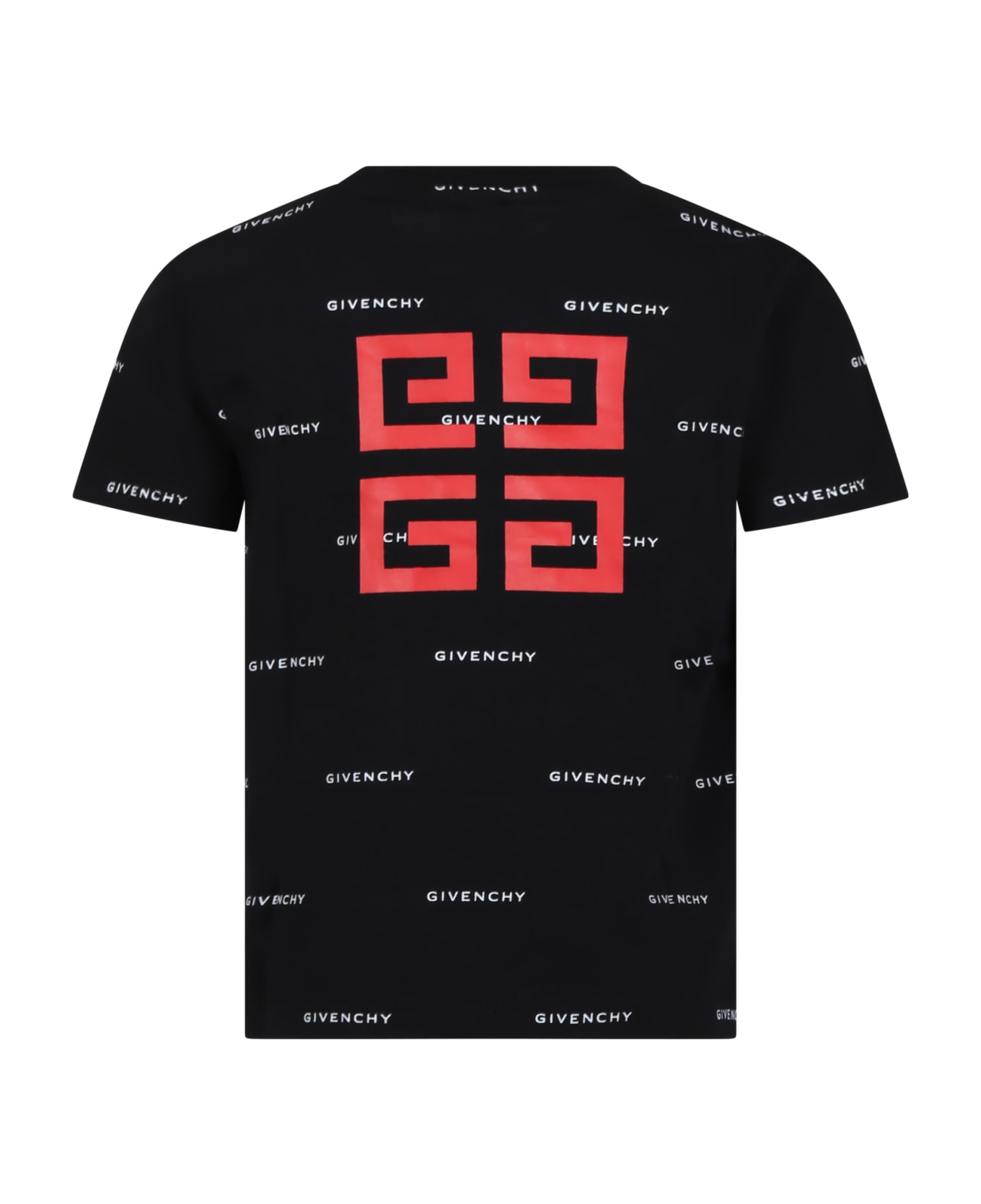 Givenchy Black T-shirt For Boy With All-over Logo - NY Logo Short Sleeve Polo