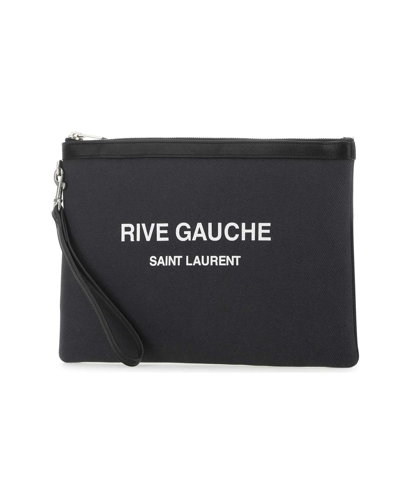 Saint Laurent Charcoal Canvas Rive Gauche Clutch - 1298