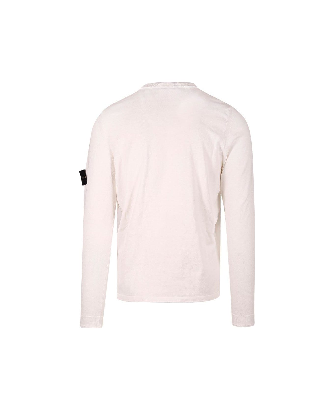 Stone Island Compass Patch Crewneck Knitted Jumper - Bianco