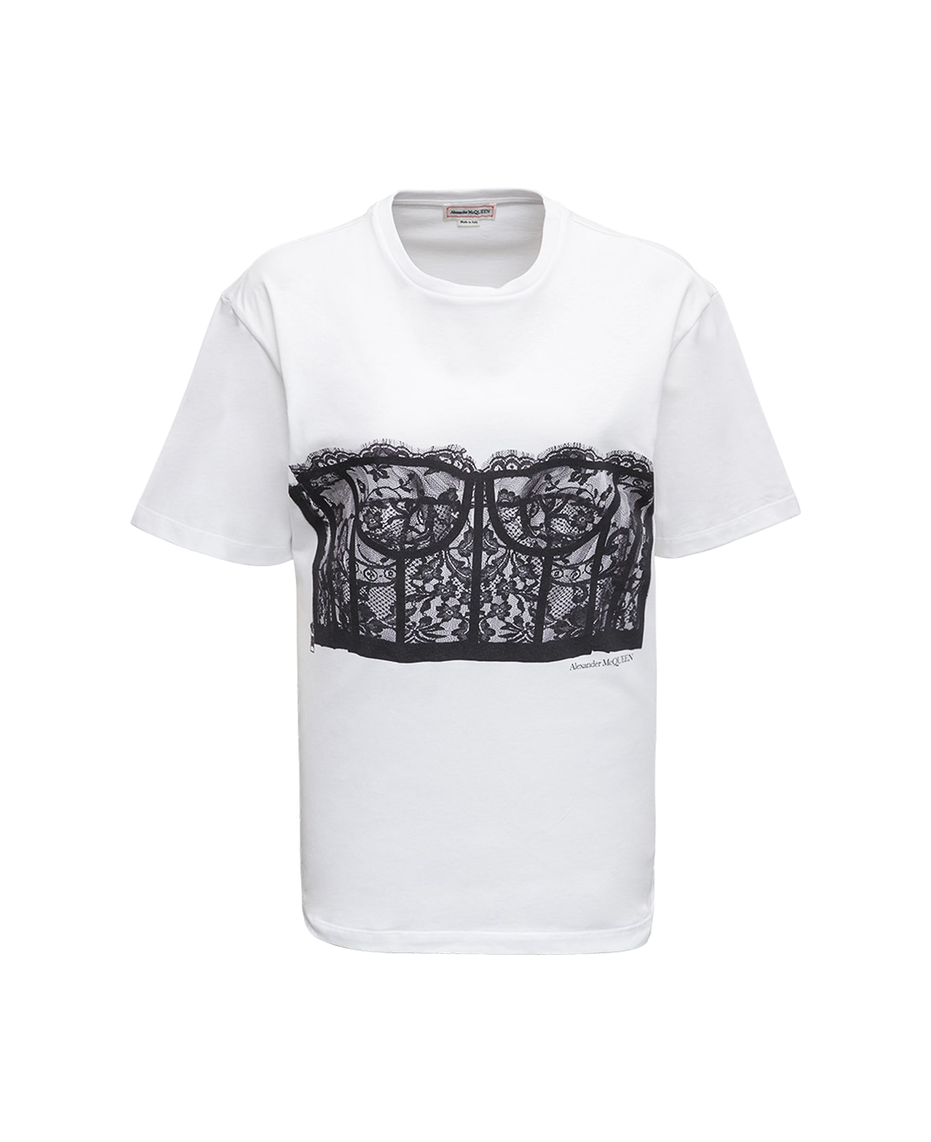 Alexander McQueen Woman's Cotton T-shirt With Corset Print - White