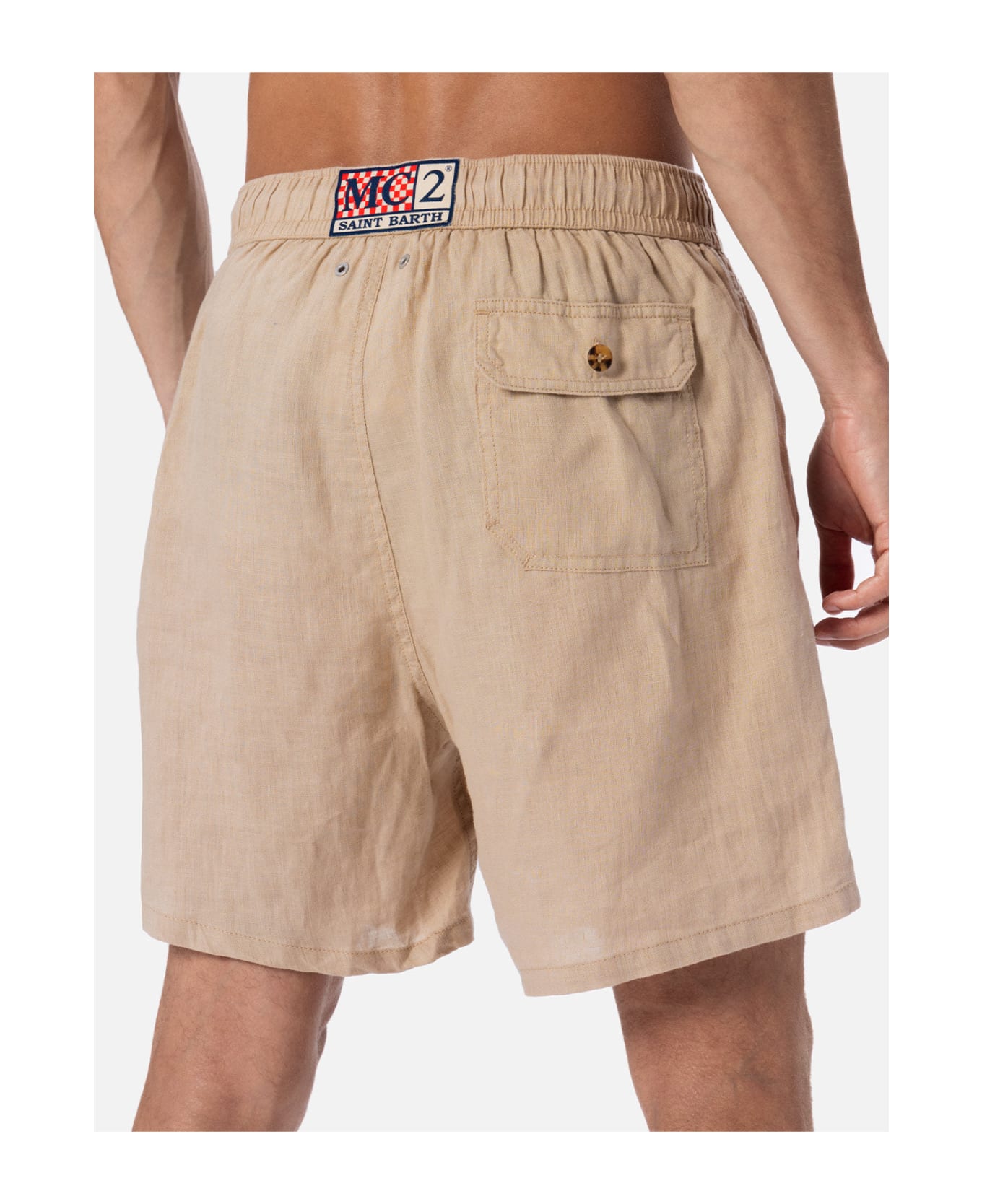 MC2 Saint Barth Man Mid-length Beige Linen Swim-shorts Gustavia - WHITE