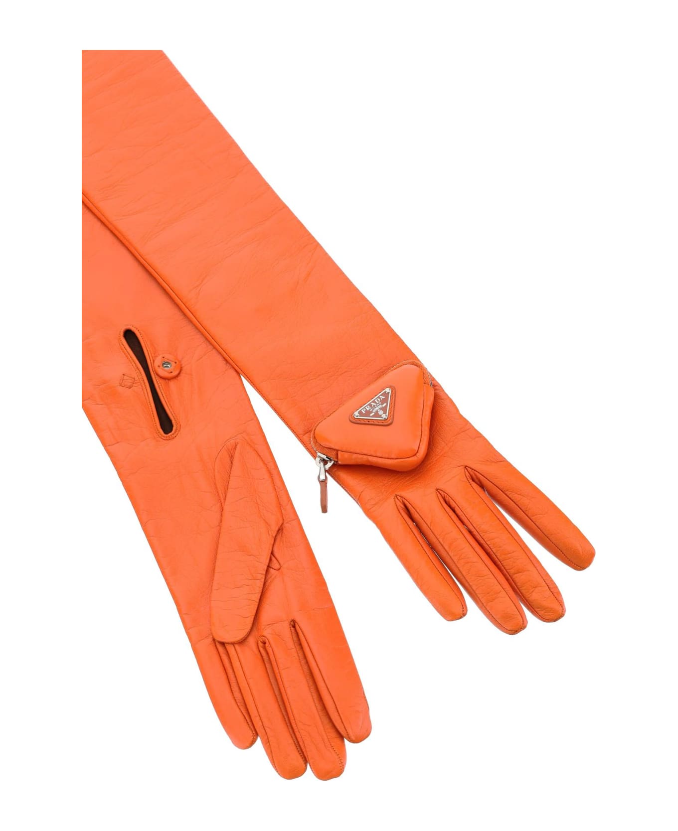 Prada Leather Long Gloves With Pouch - F0049