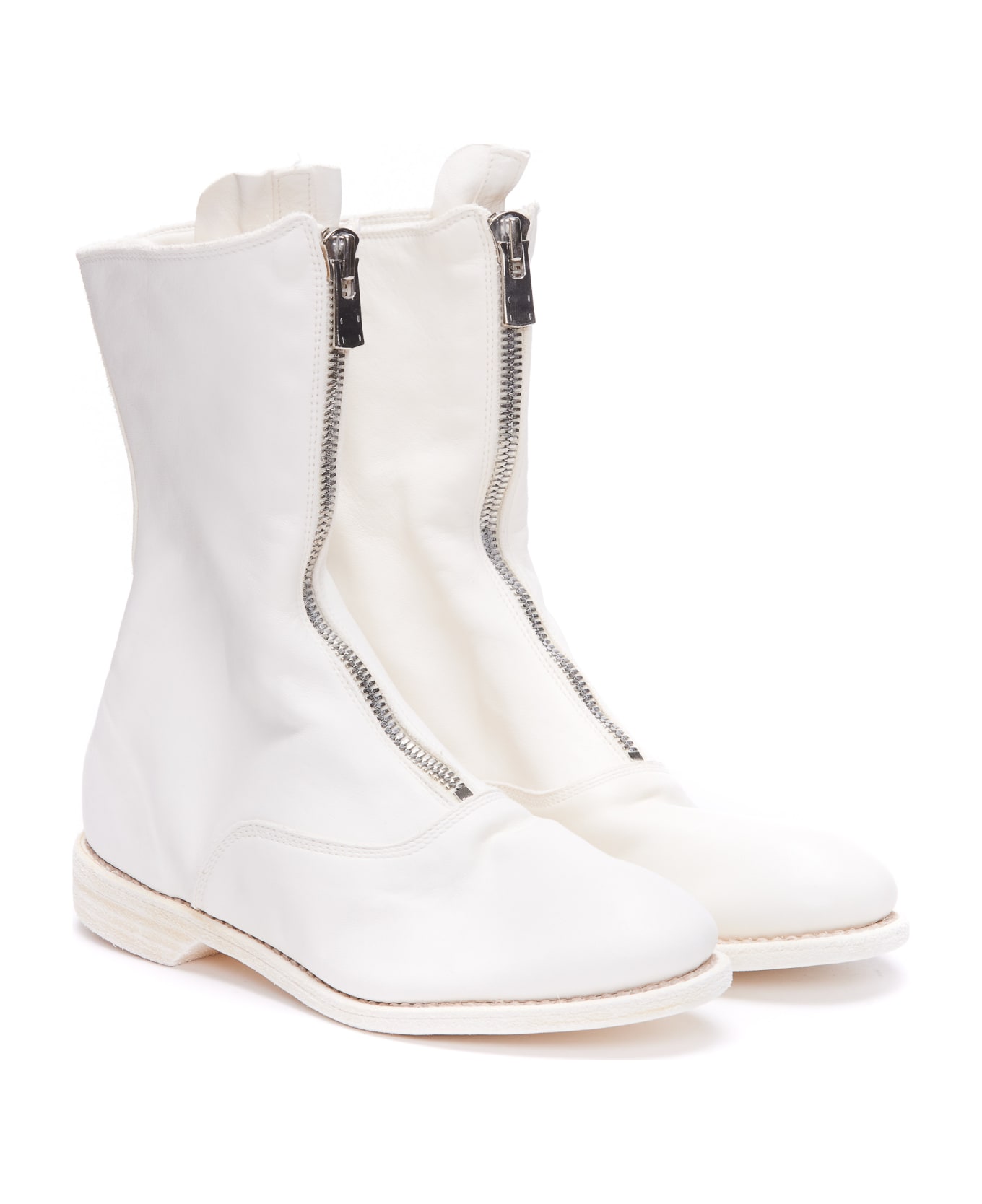 Guidi Frontal Zip Army Booties - White ブーツ