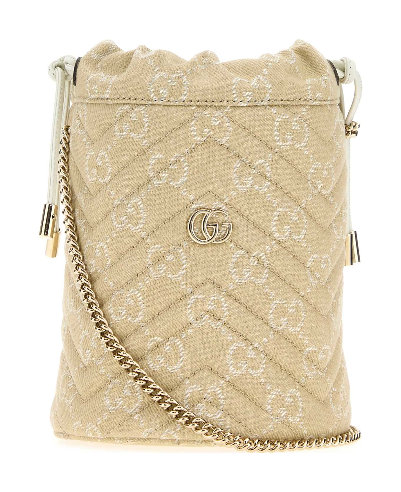 Gucci Gg Denim Small Gg Marmont Bucket Bag - BEIGE