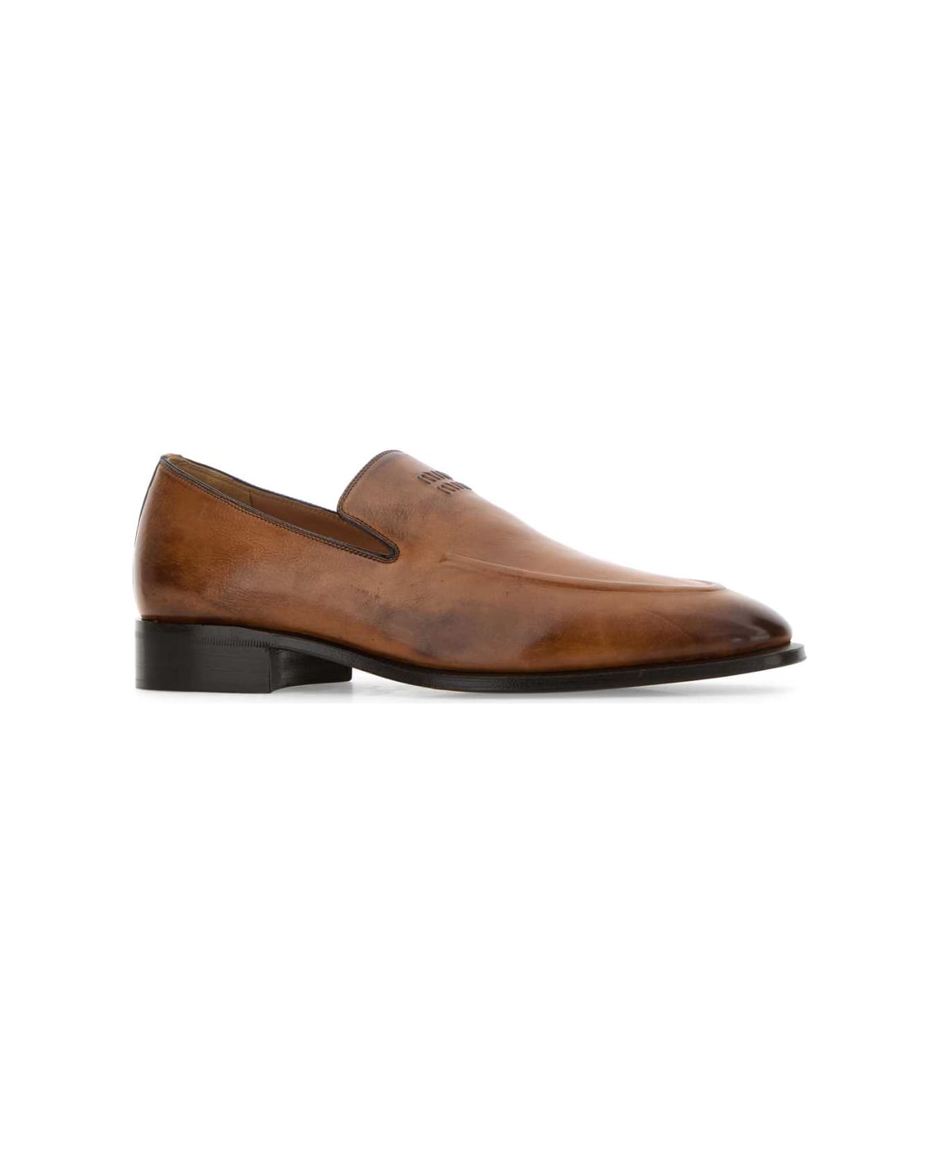 Miu Miu Caramel Leather Loafers - COGNAC