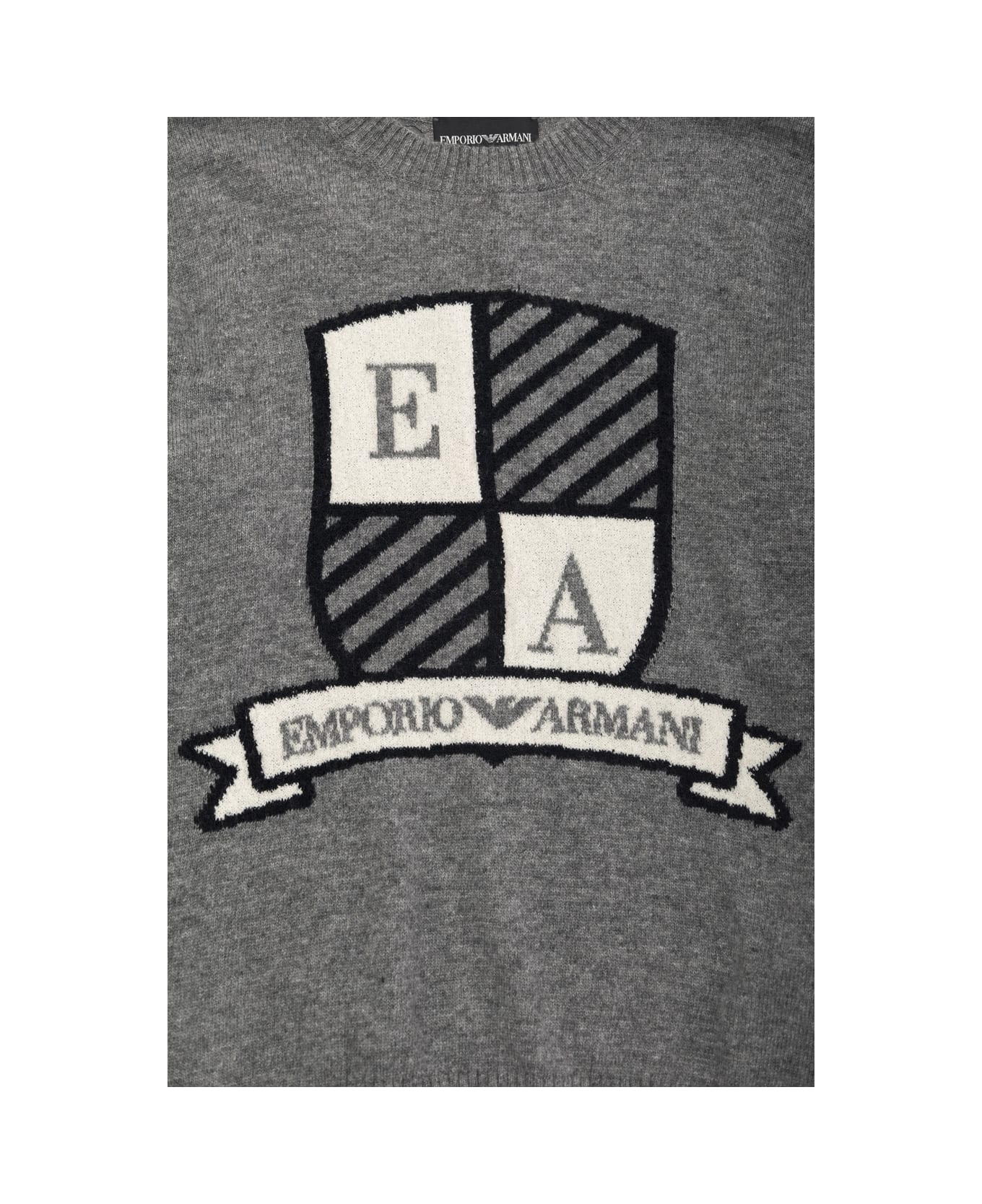 Emporio Armani Grey Sweater With Logo Crest In Wool And Cashmere Blend Boy - Grey