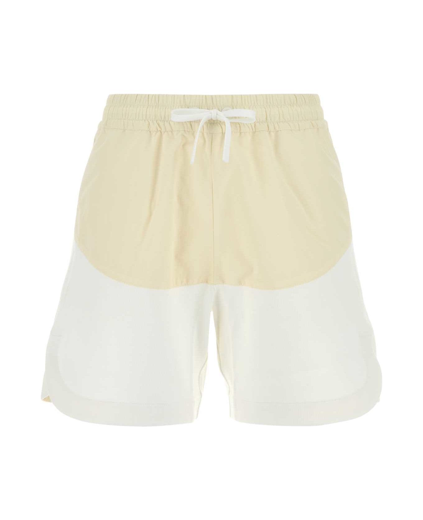 Herno Two-tone Stretch Cotton Blend And Nylon Shorts - BIANCO
