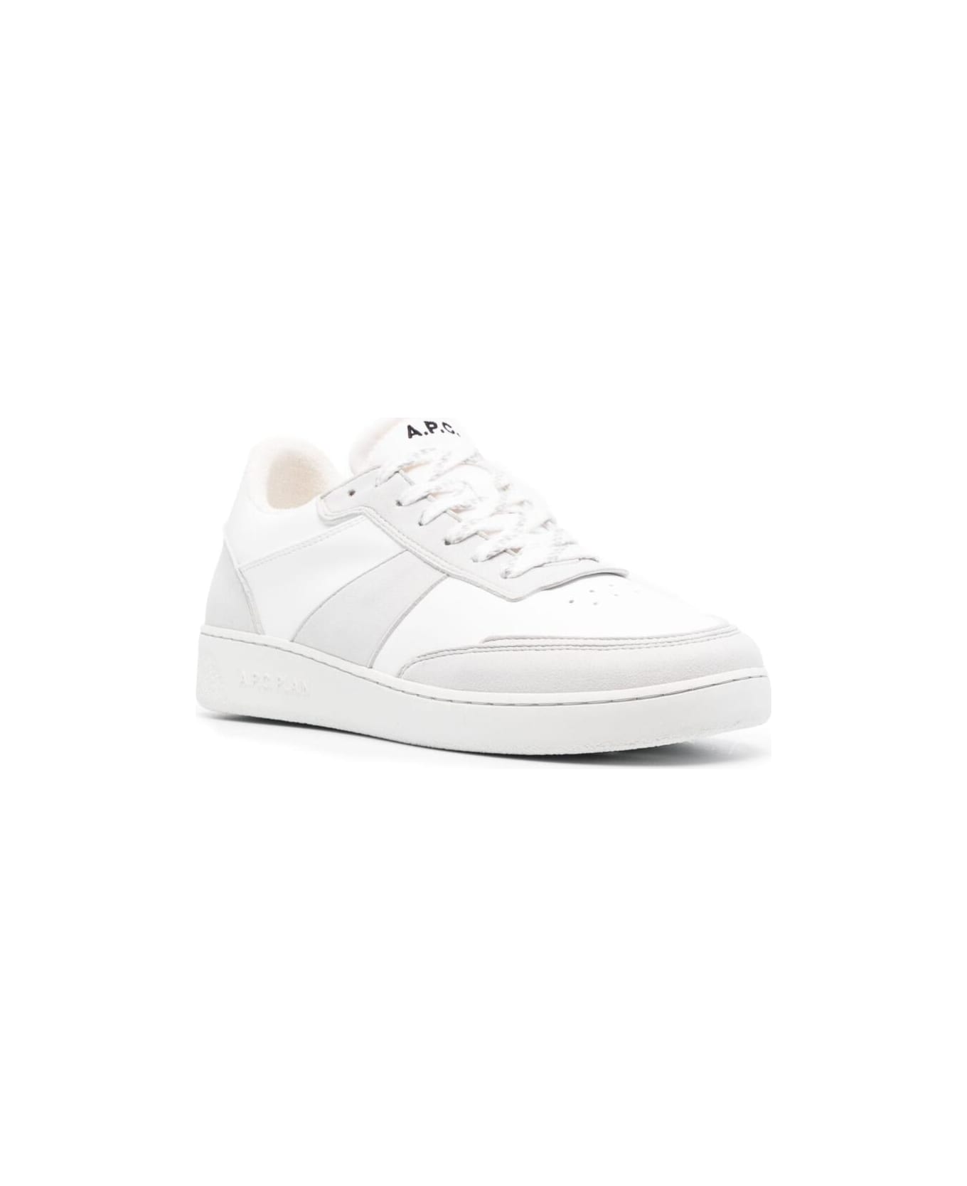 A.P.C. White Low Top Sneakers With Embossed Logo In Faux Leather Man - White