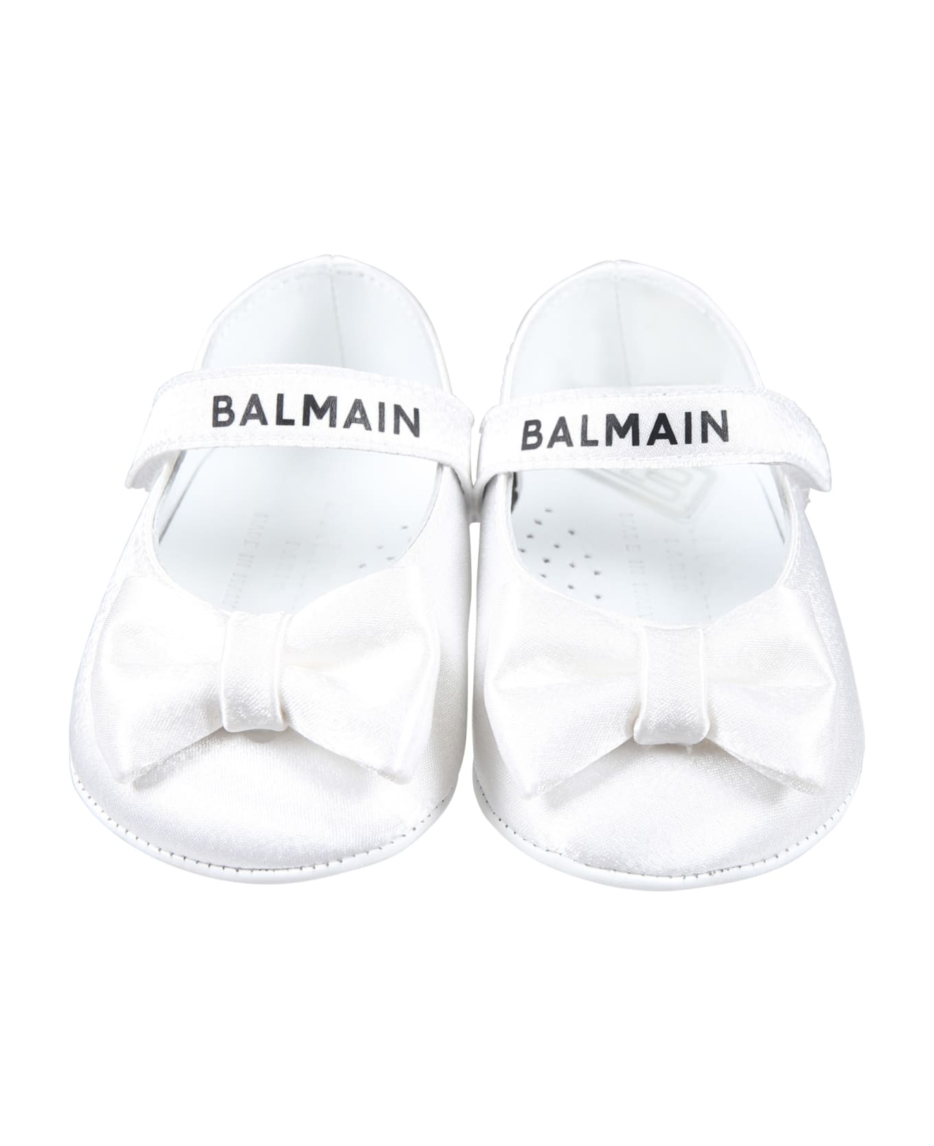Balmain White Shoes jimmy For Baby Girl With Logo And Bow - White
