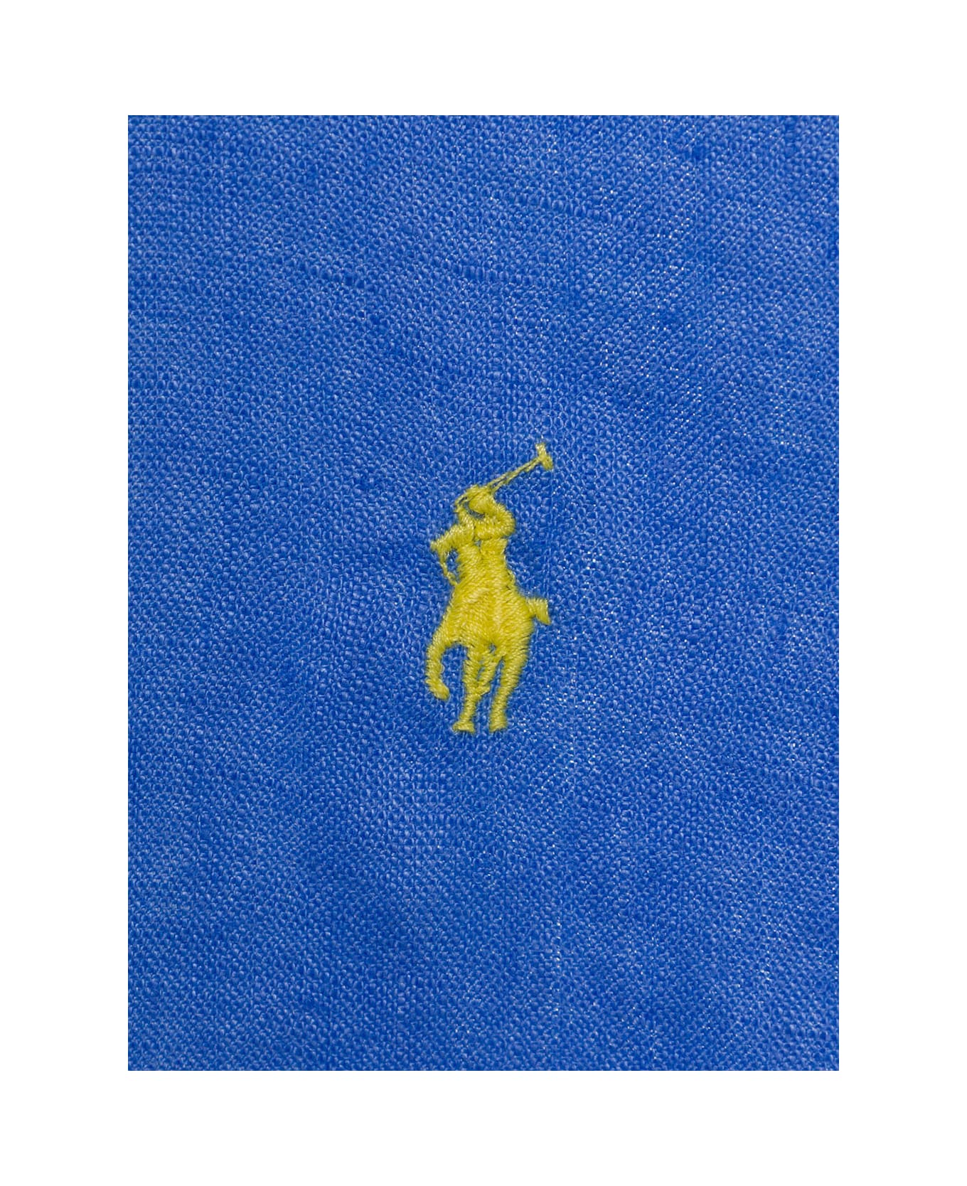 Polo Ralph Lauren Blue Shirt With Logo Embroidery In Linen Man - Blue