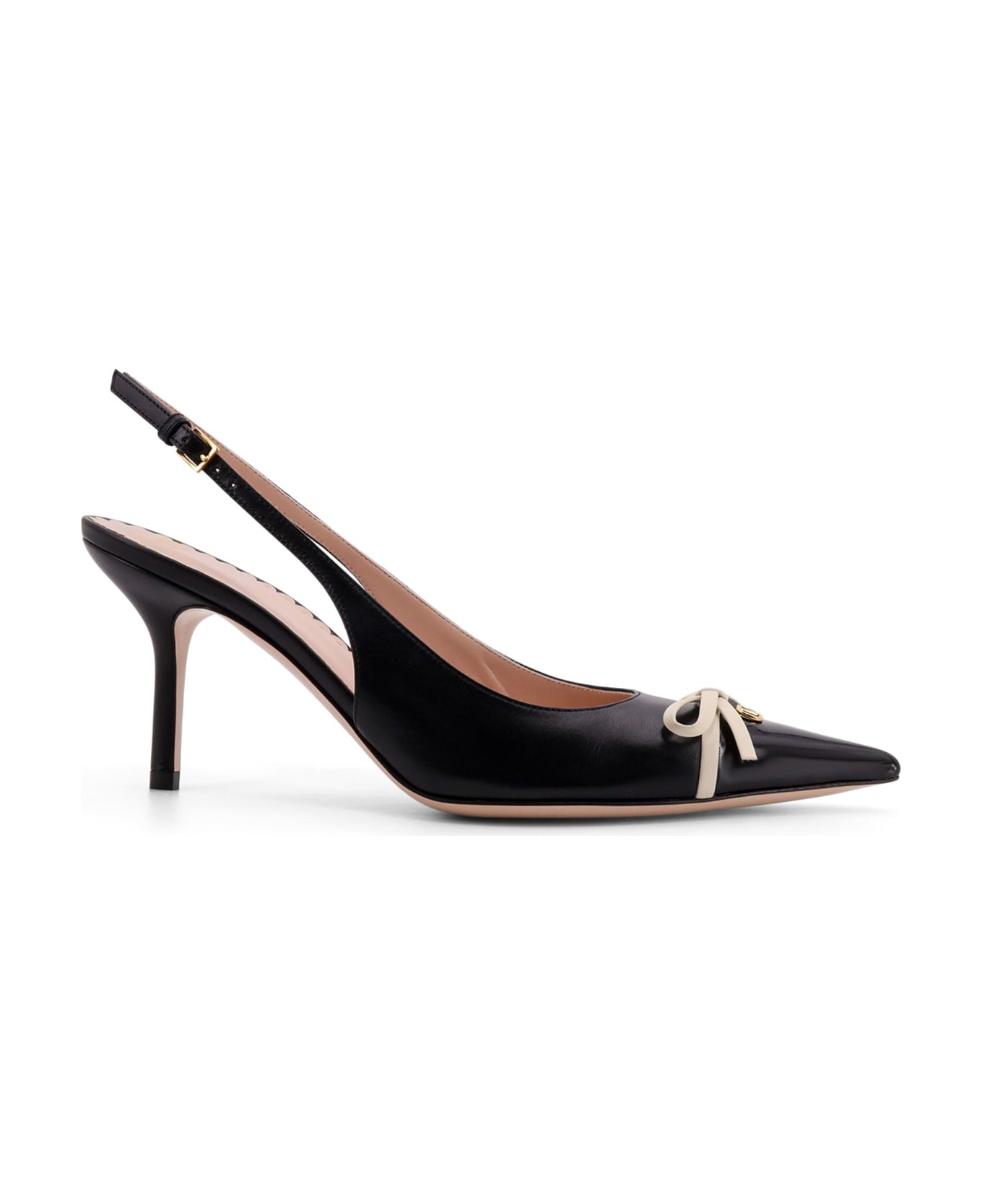 Valentino Garavani Leather Slingback With Patent Leather Toe - Black