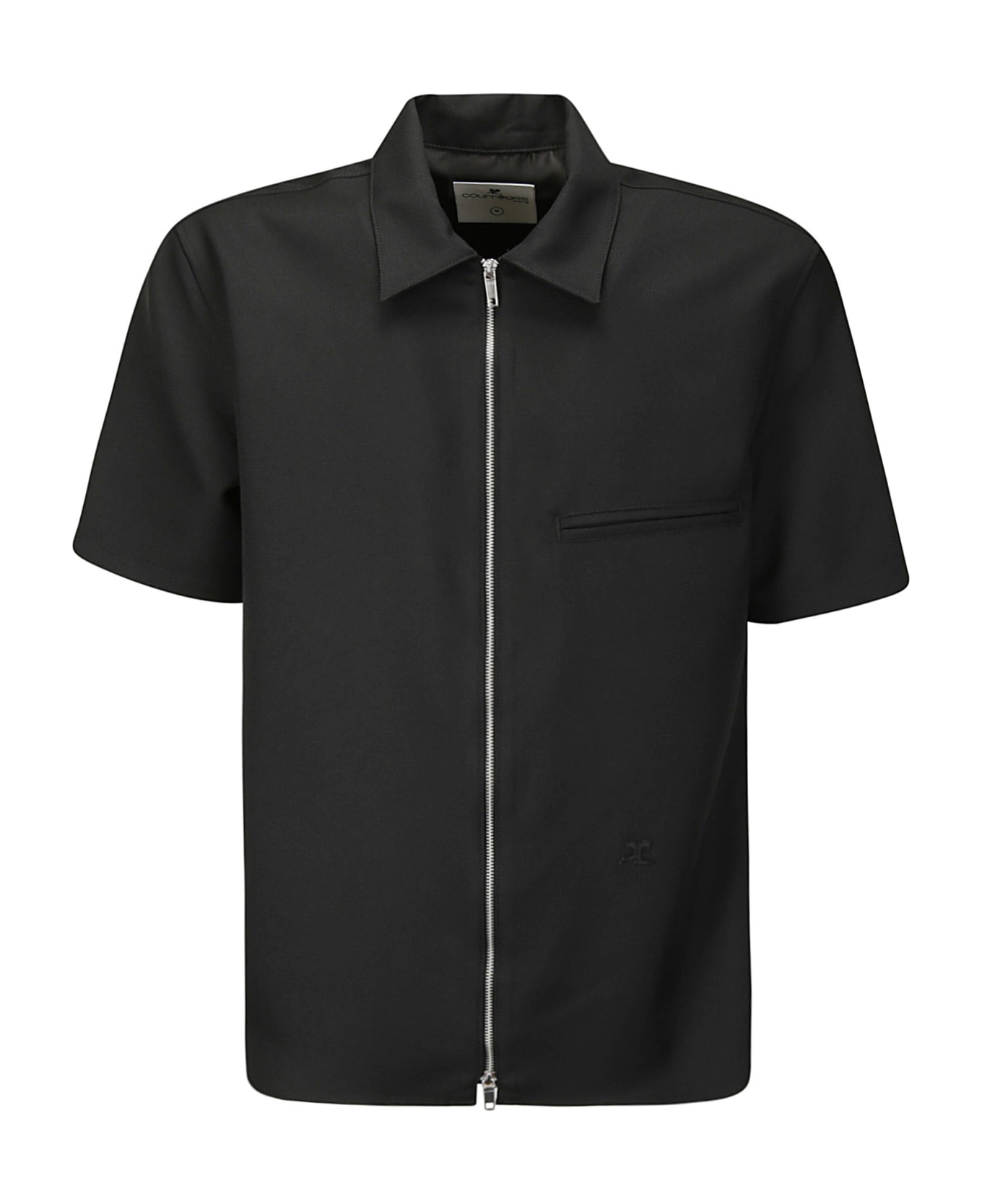 Courrèges Zipped Light Twill Ss Shirt - BLACK