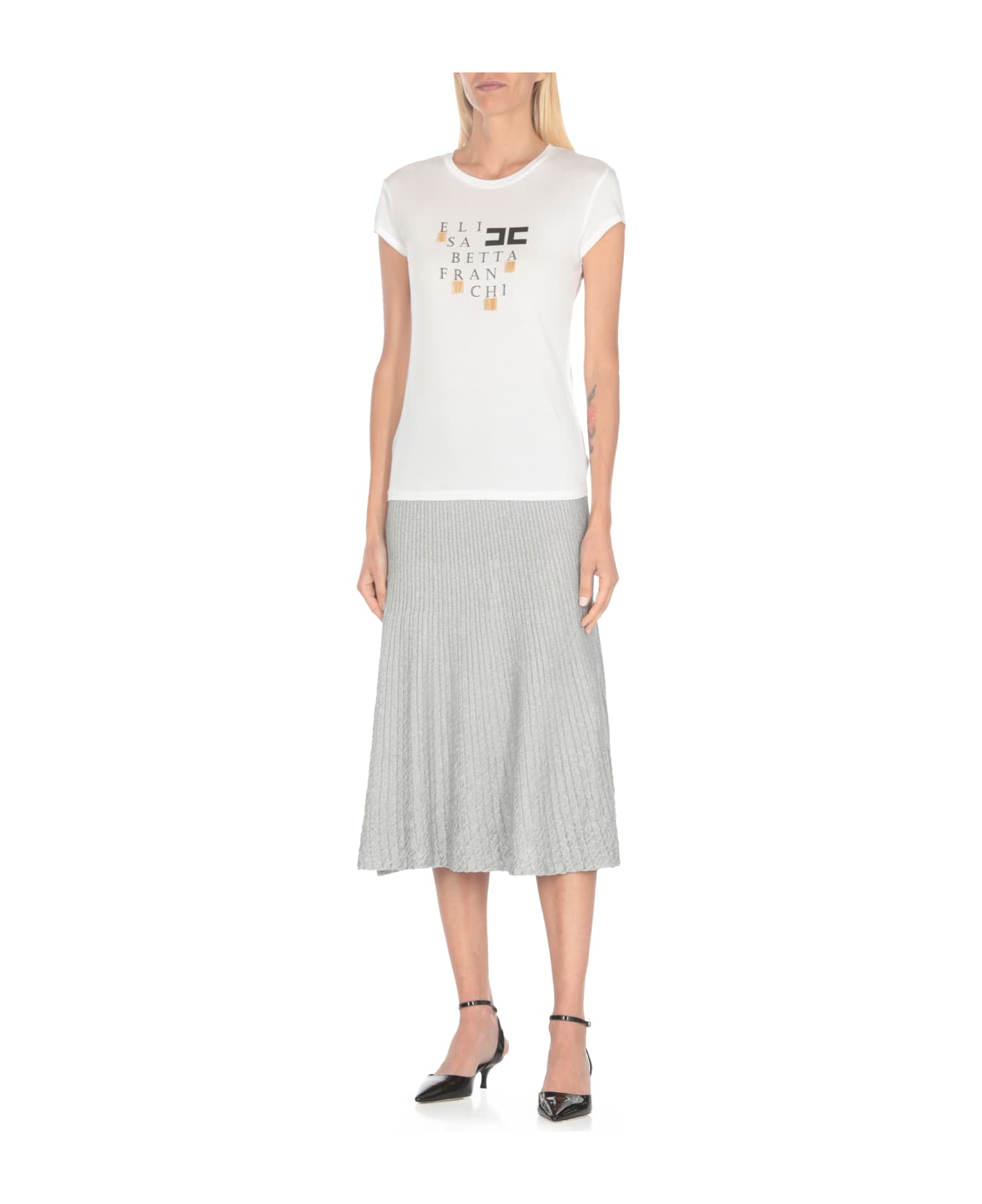 Elisabetta Franchi T-shirt With Logo And Fringes - White Tシャツ
