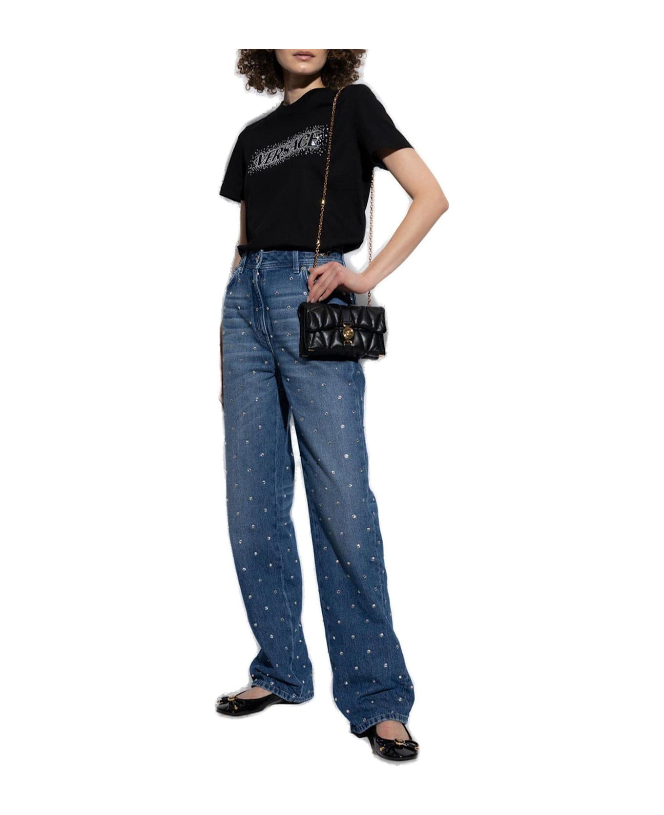 Versace T-shirt With Shimmering Crystals - BLACK