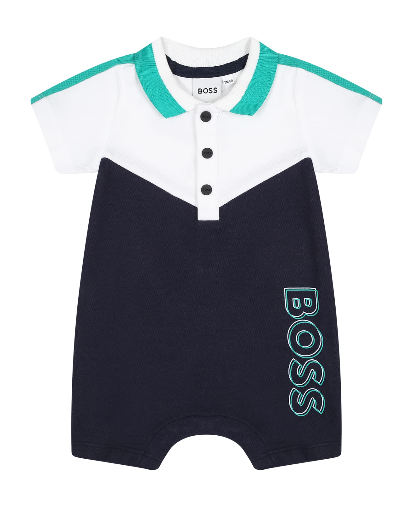 Hugo Boss Blue Romper For Baby Boy With Logo - Blue