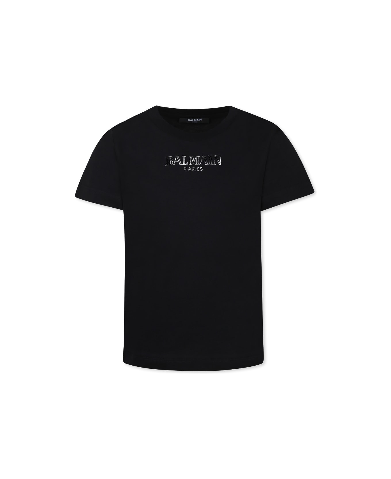 Balmain Black T-shirt For Girl With A Silver Rhinestone Logo - Black