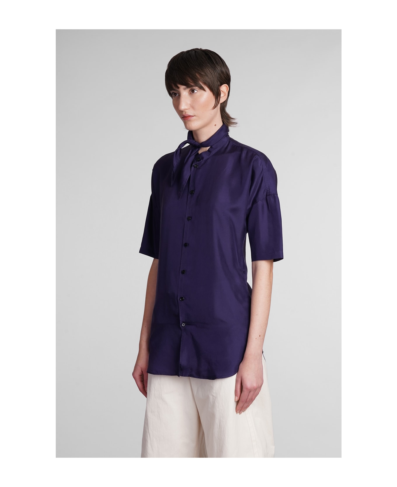 Lemaire Shirt In Viola Silk - Viola