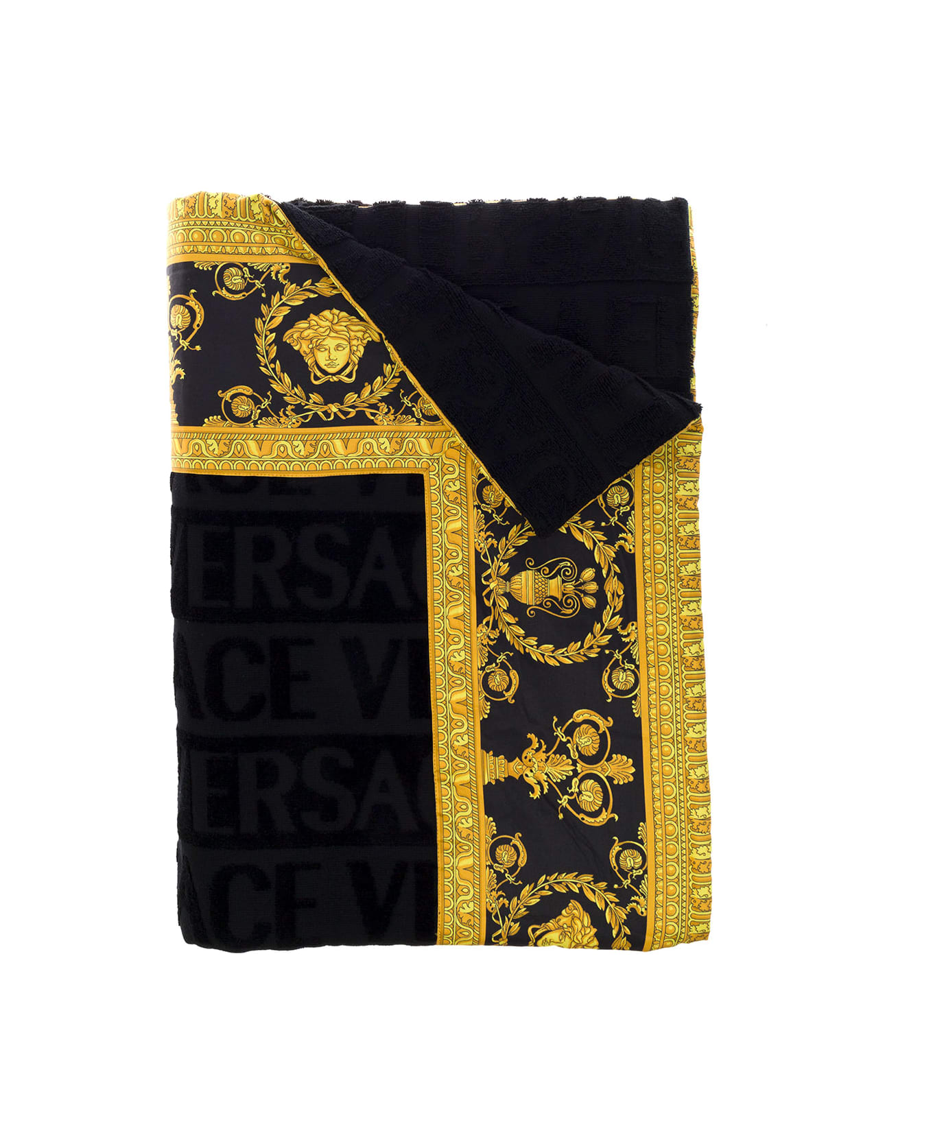 Versace Hometerry Cotton Towl With Baroque Print Profiles - Black